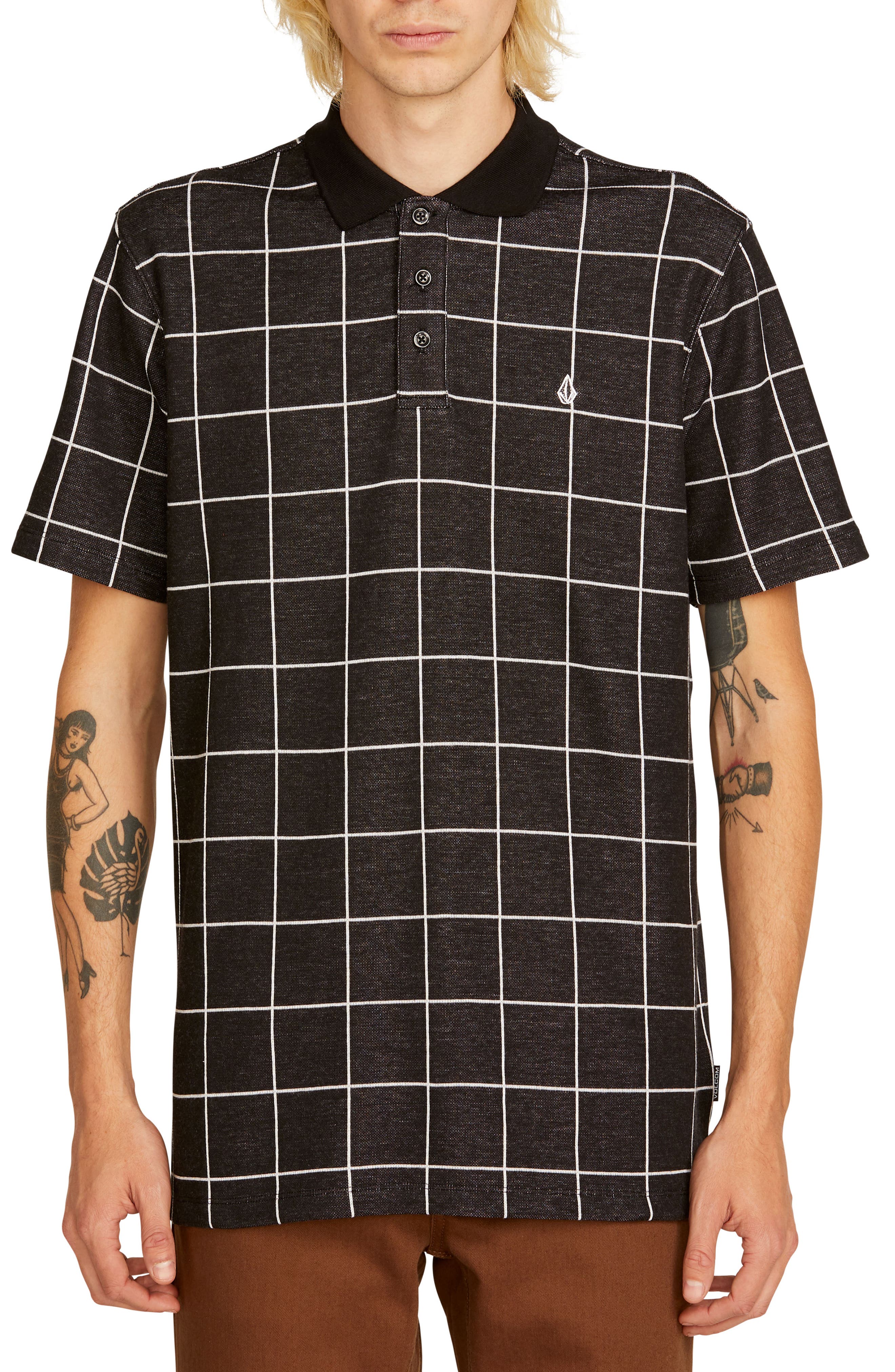 Volcom Wowzer Windowpane Polo, Black