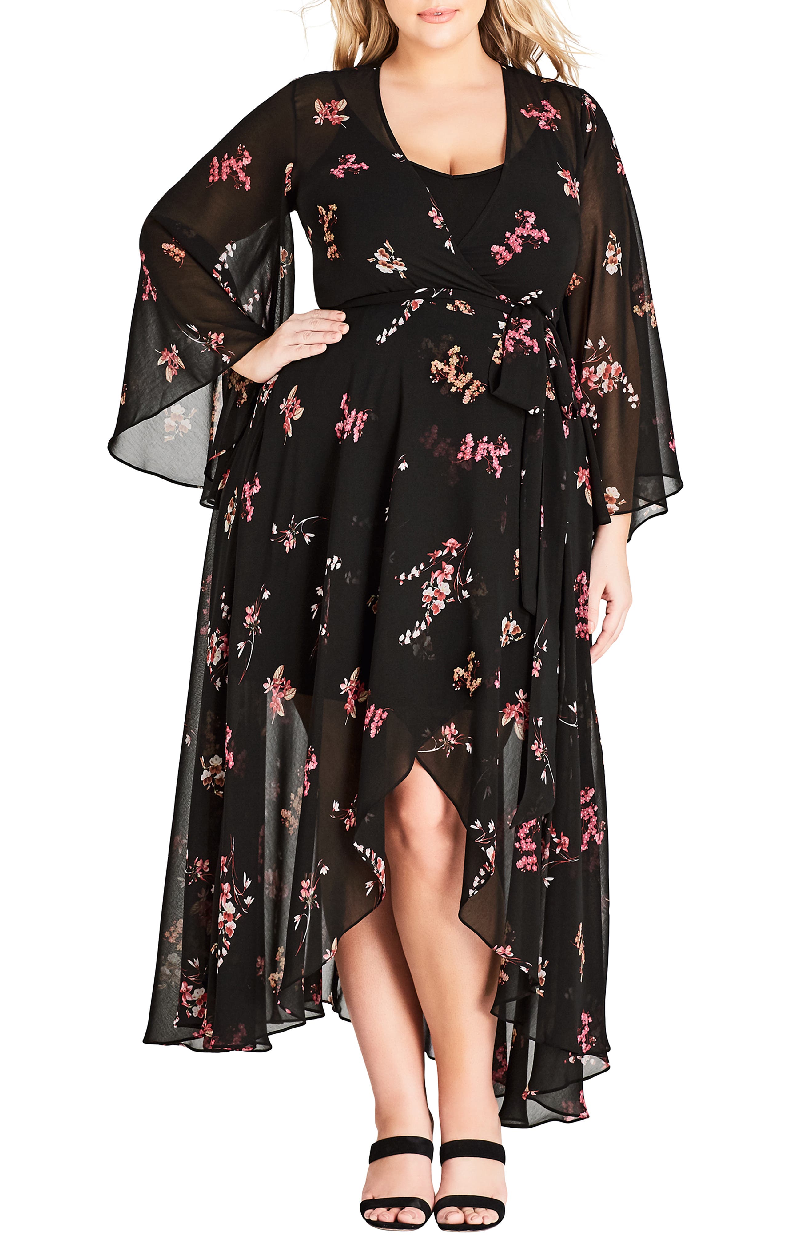 Plus Size City Chic Akira Floral Wrap Style Dress, Black