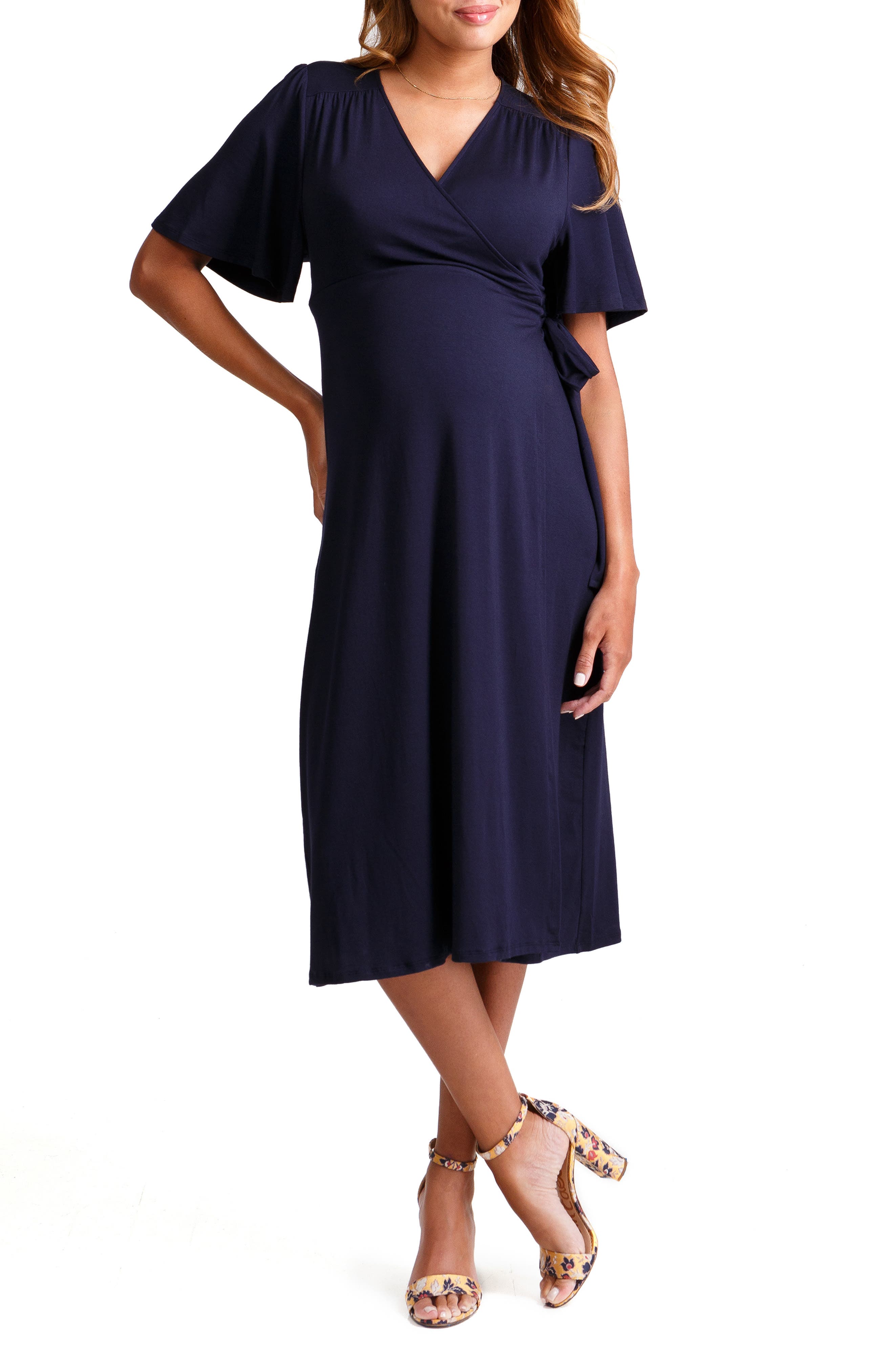 Ingrid & Isabel Flutter Sleeve Knit Wrap Maternity/nursing Dress, Blue