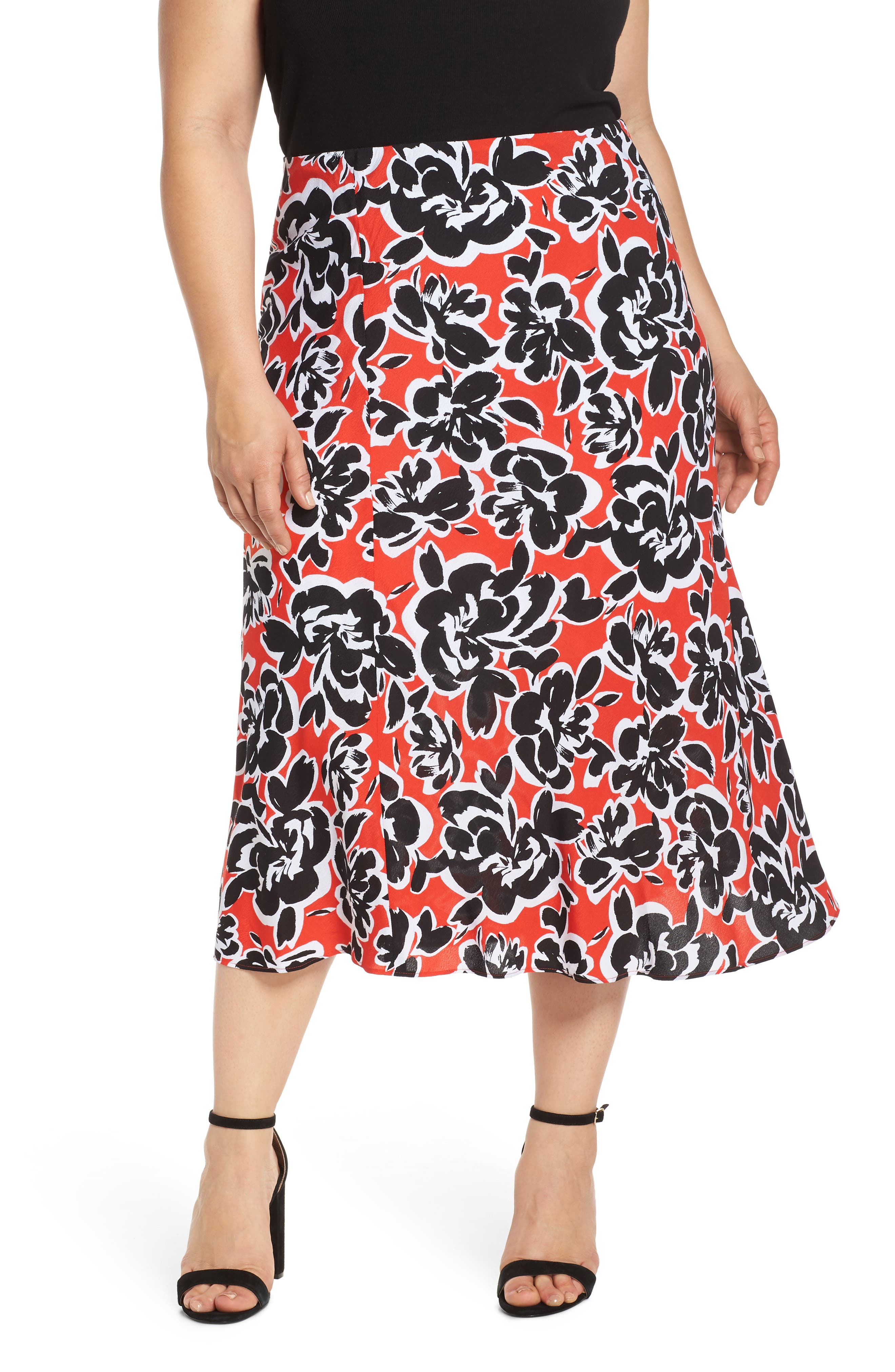 Plus Size Leith Bias Cut Midi Skirt, Red