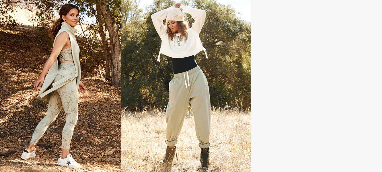 Halle Berry in clothes from the Halle Berry x Sweaty Betty collection.