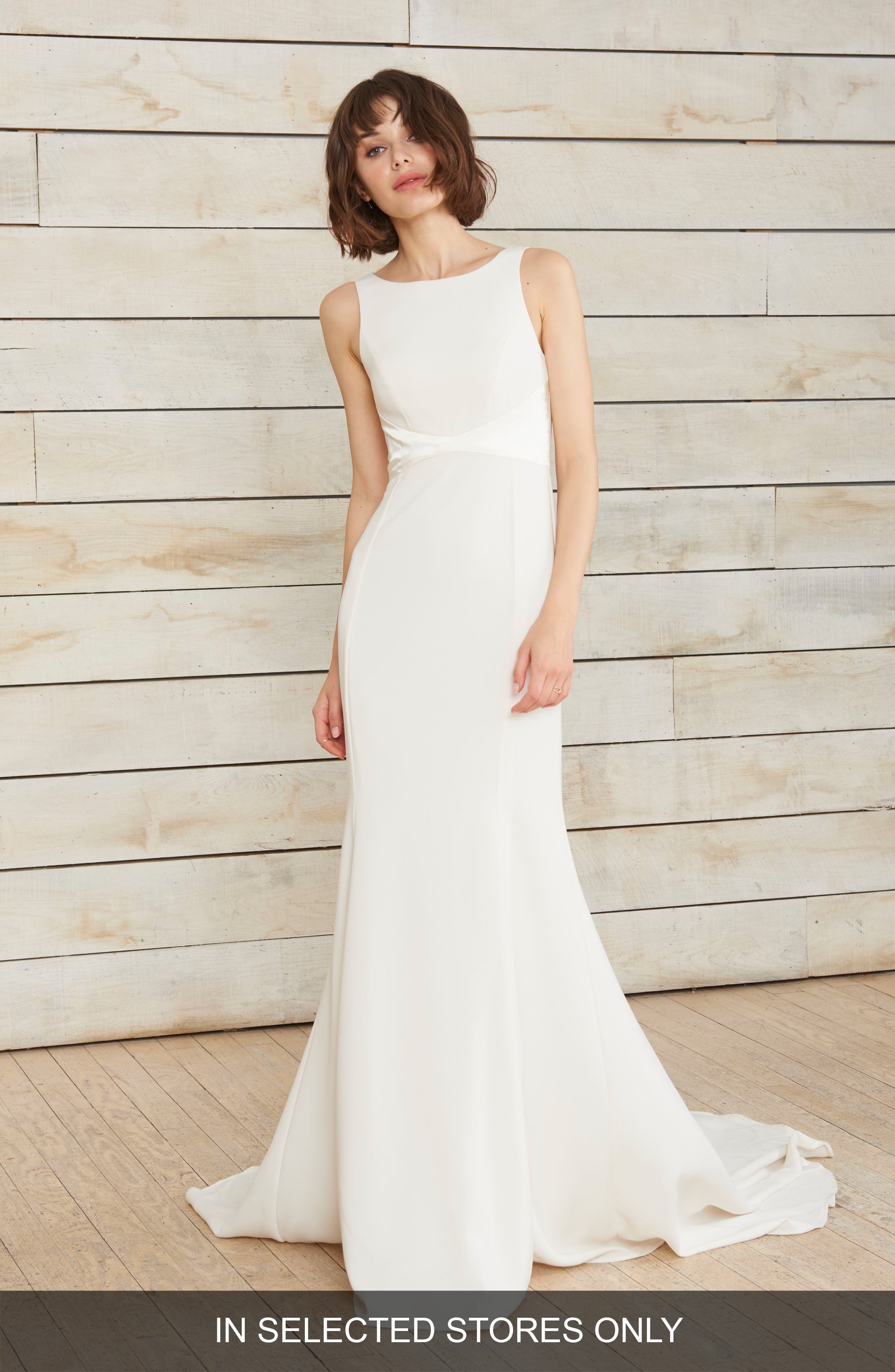 Nouvelle Amsale Phillipa High Neck Crepe Gown, Size IN STORE ONLY - Ivory
