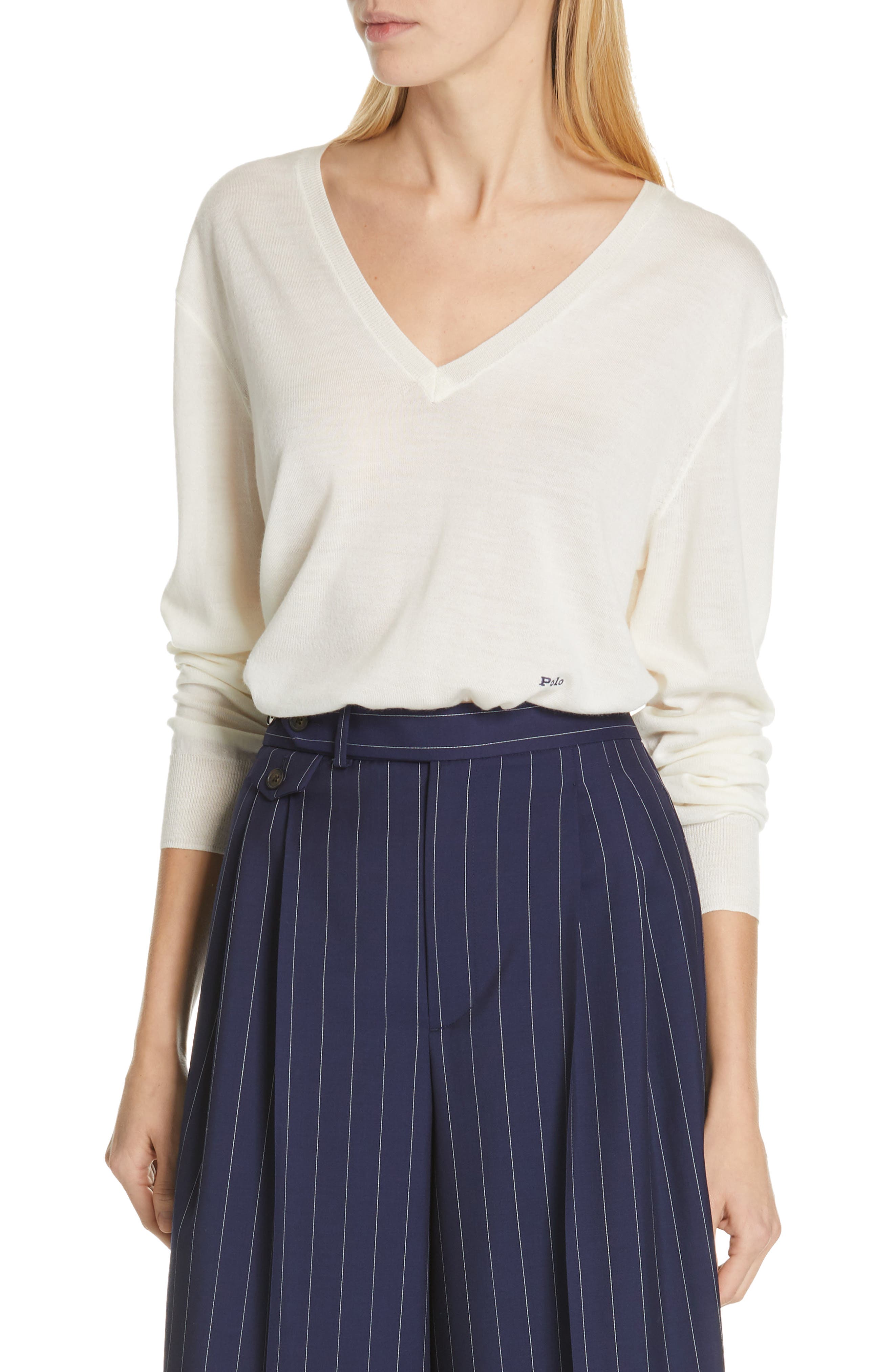 Polo Ralph Lauren V-Neck Wool, Silk & Cashmere Sweater, Ivory