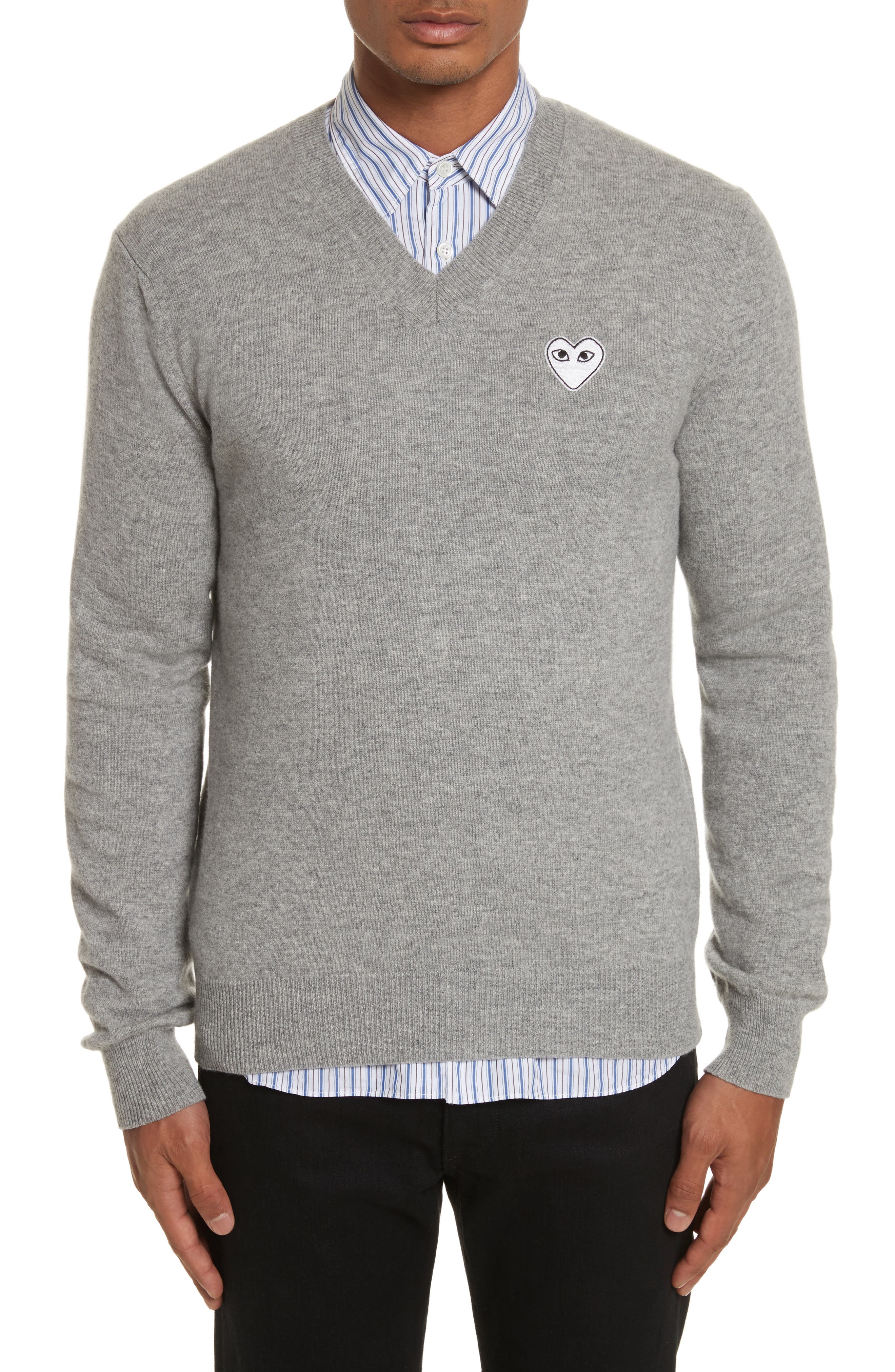 Comme des Garçons PLAY White Heart Wool VNeck Sweater Nordstrom