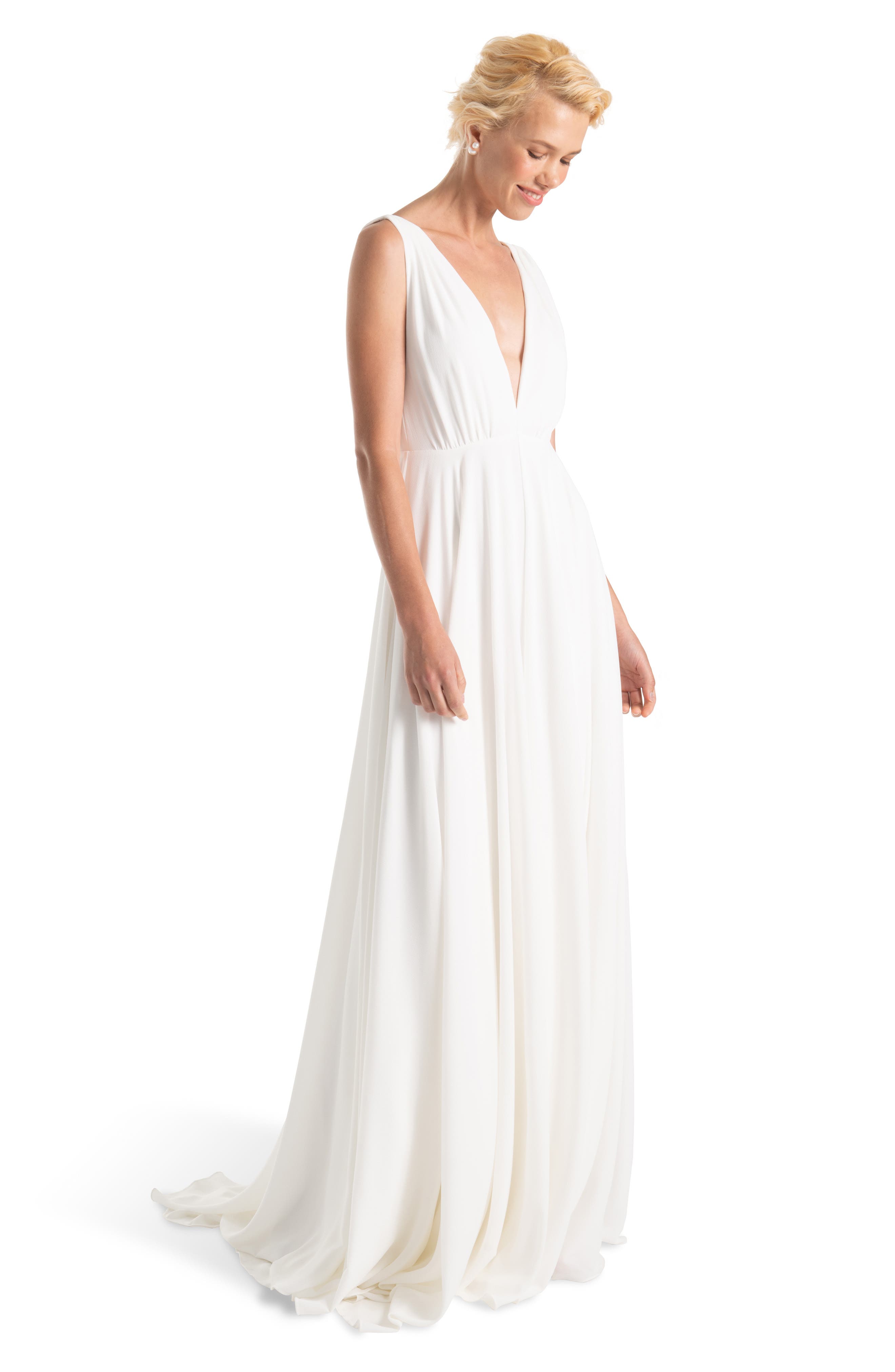 Joanna August Nico Plunging A-Line Gown, White