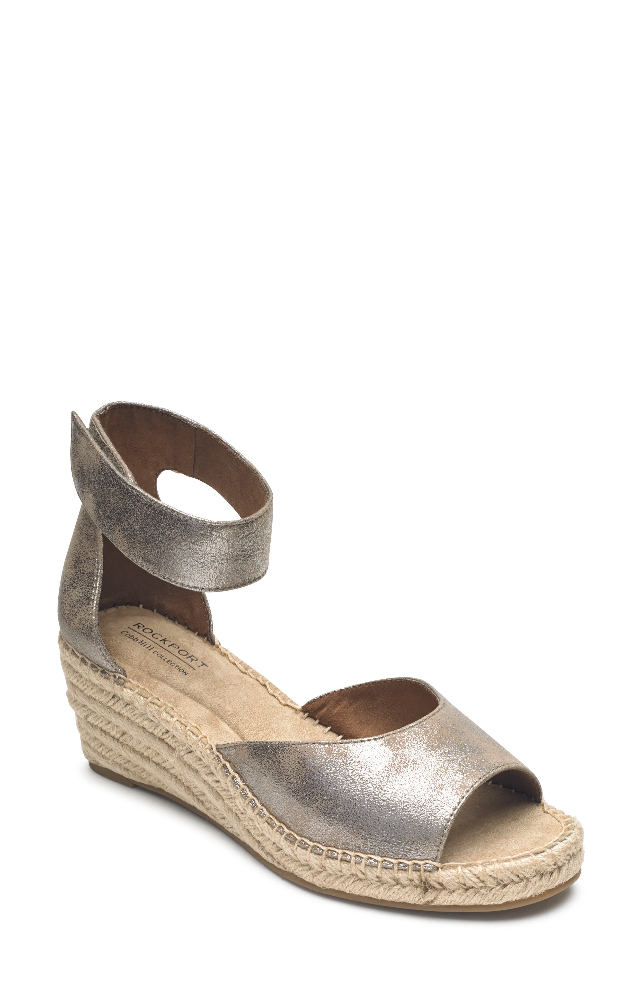 ROCKPORT COBB HILL Kairi Wedge Sandal, Main, color, TAUPE METALLIC LEATHER