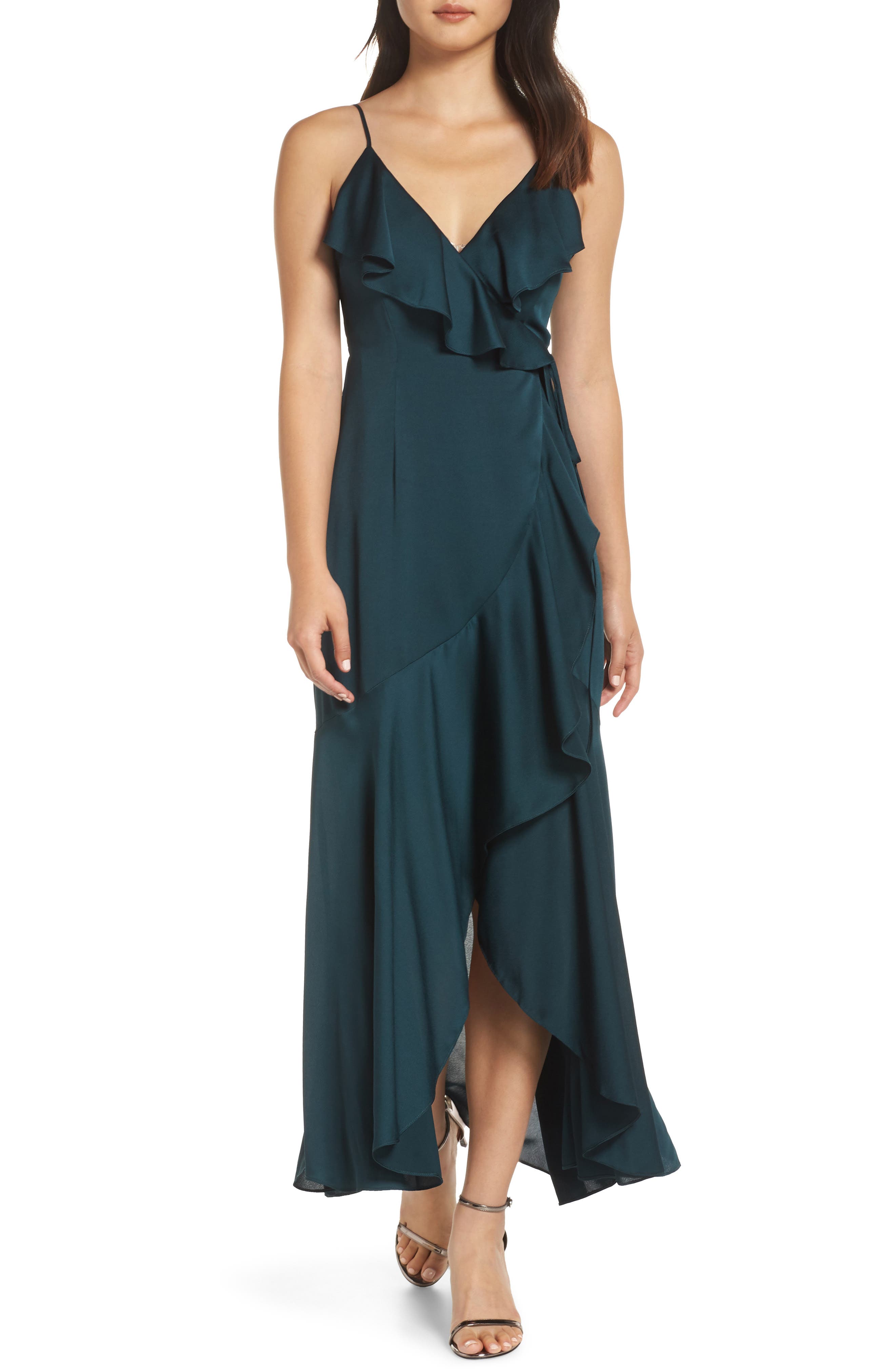 Shona Joy Luxe Ruffle Trim Wrap Gown