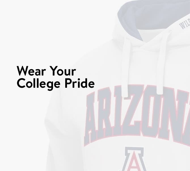 A variety of college sports sweatshirts.