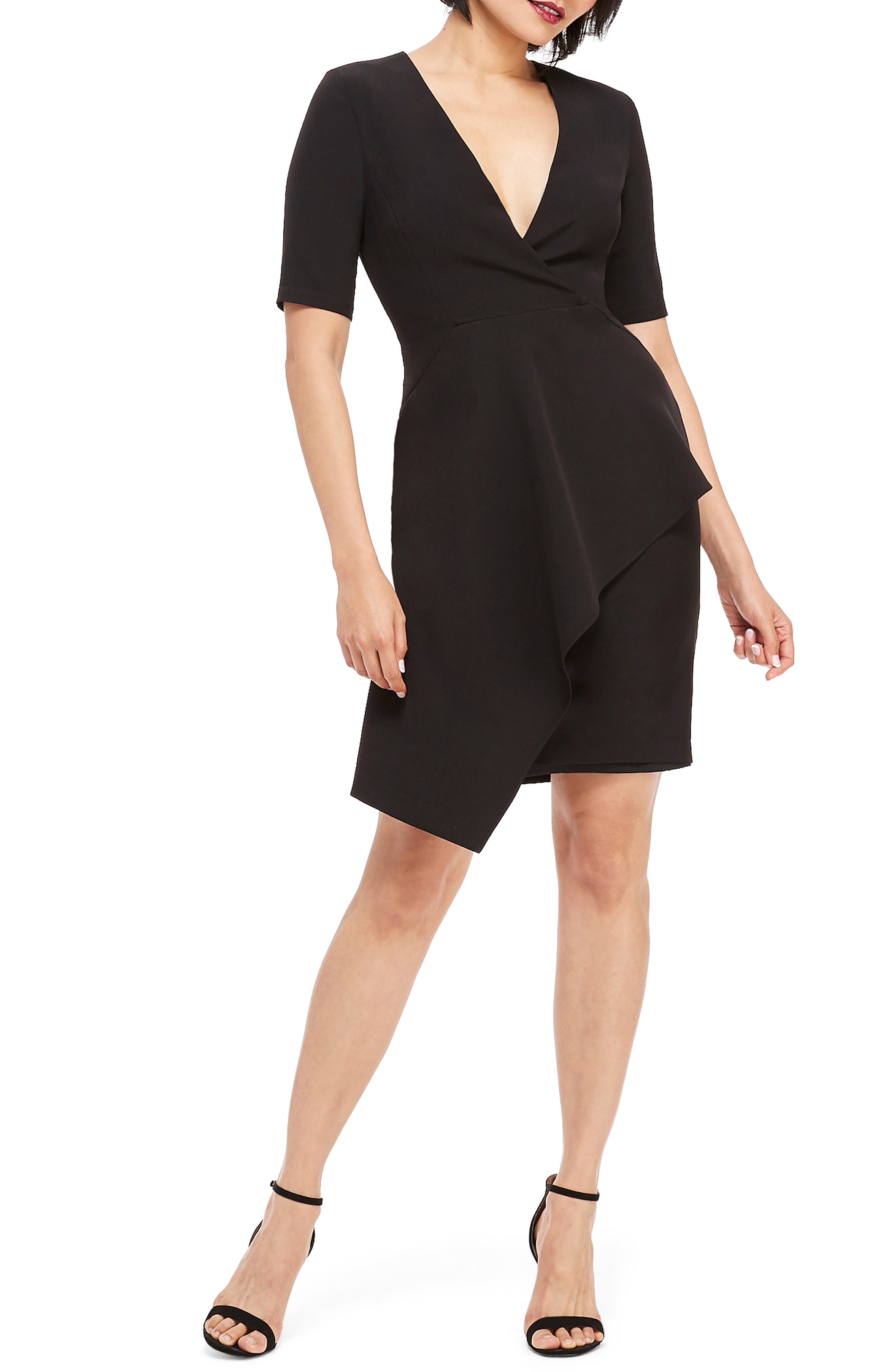 Maggy London Dream Cascade Crepe Sheath Dress, Black
