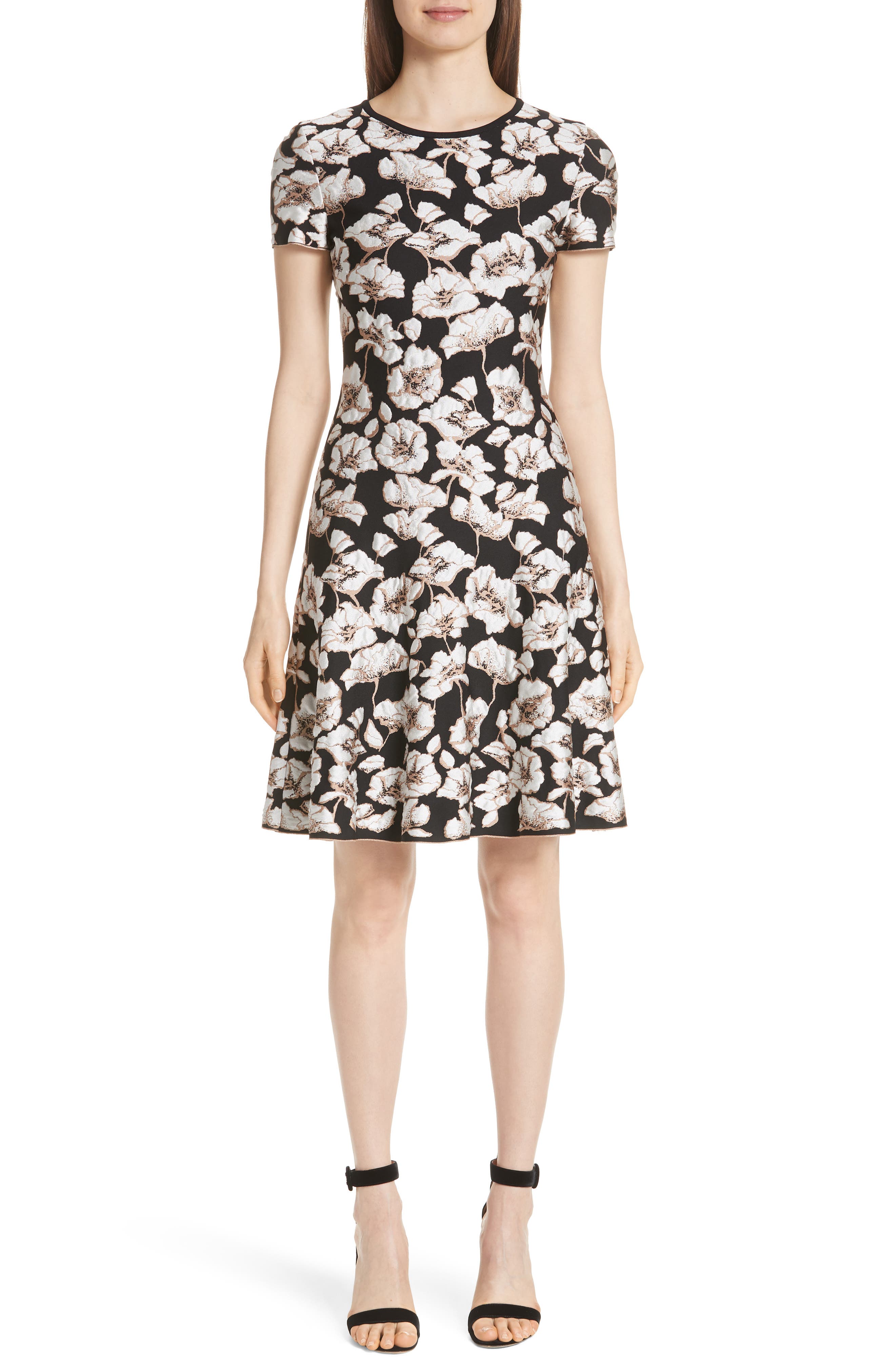 St. John Collection Floral Jacquard Fit & Flare Dress