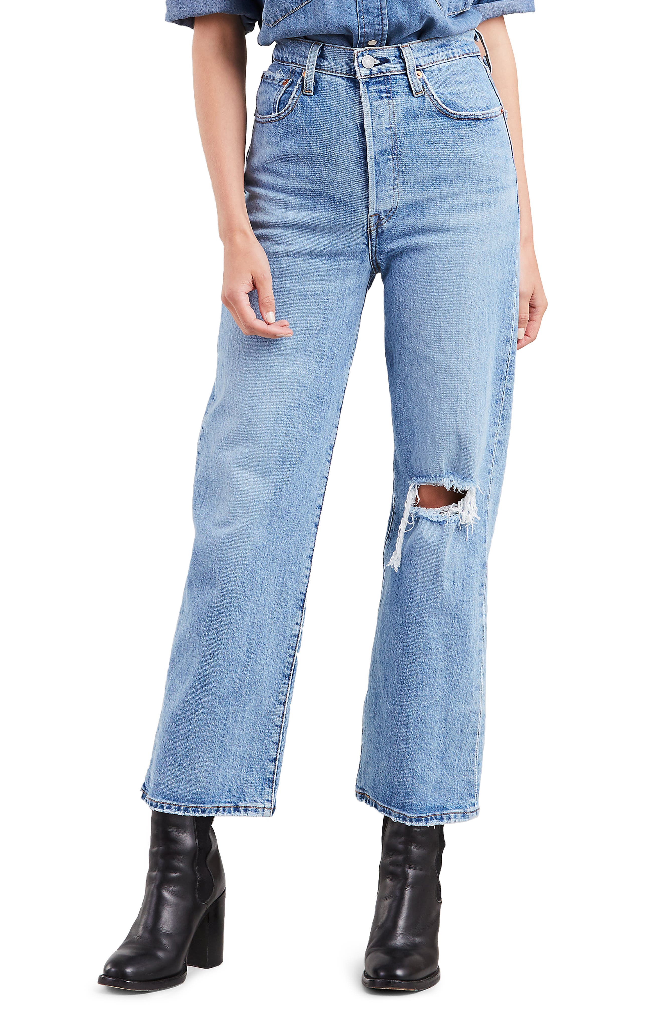 rise Distressed Straight-leg Jeans 