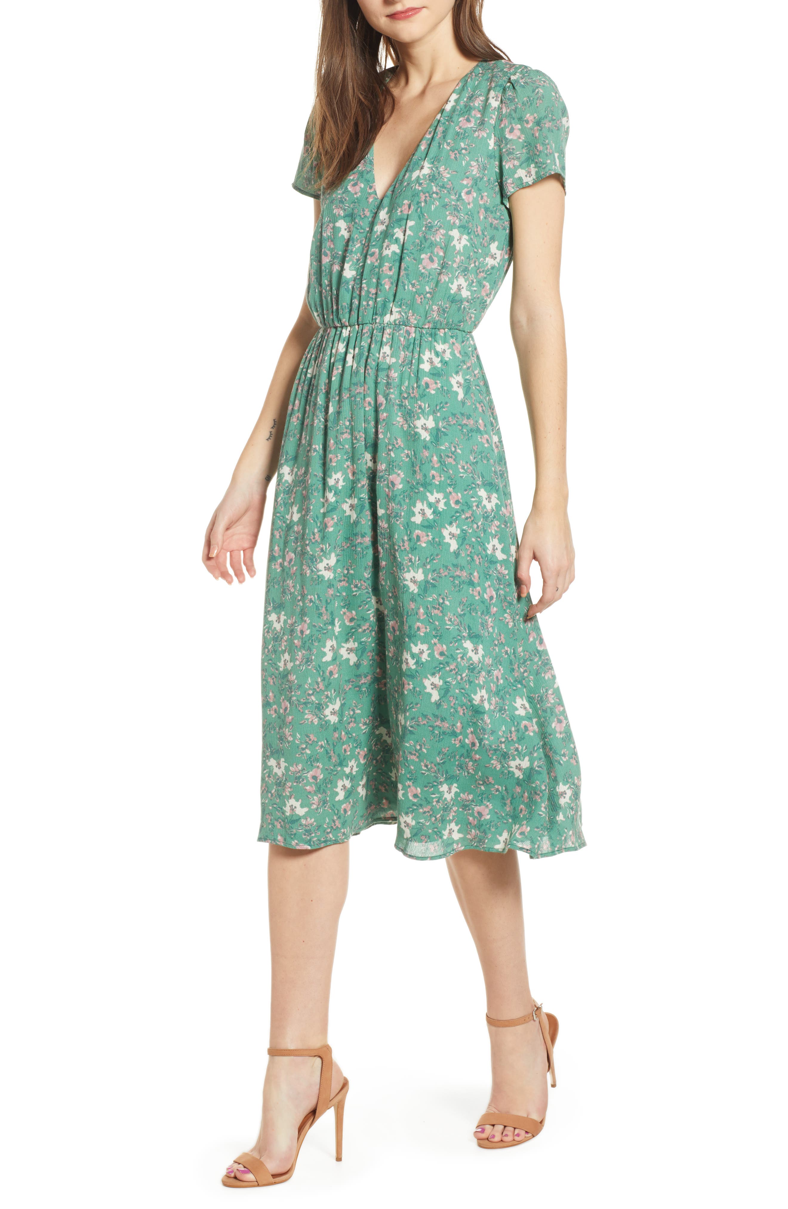 Wayf Blouson Midi Dress, Green