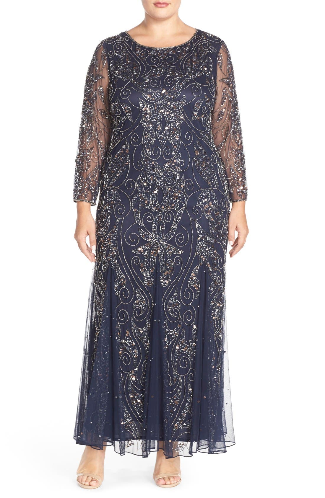 Plus Size Pisarro Nights Embellished Three Quarter Sleeve Gown
