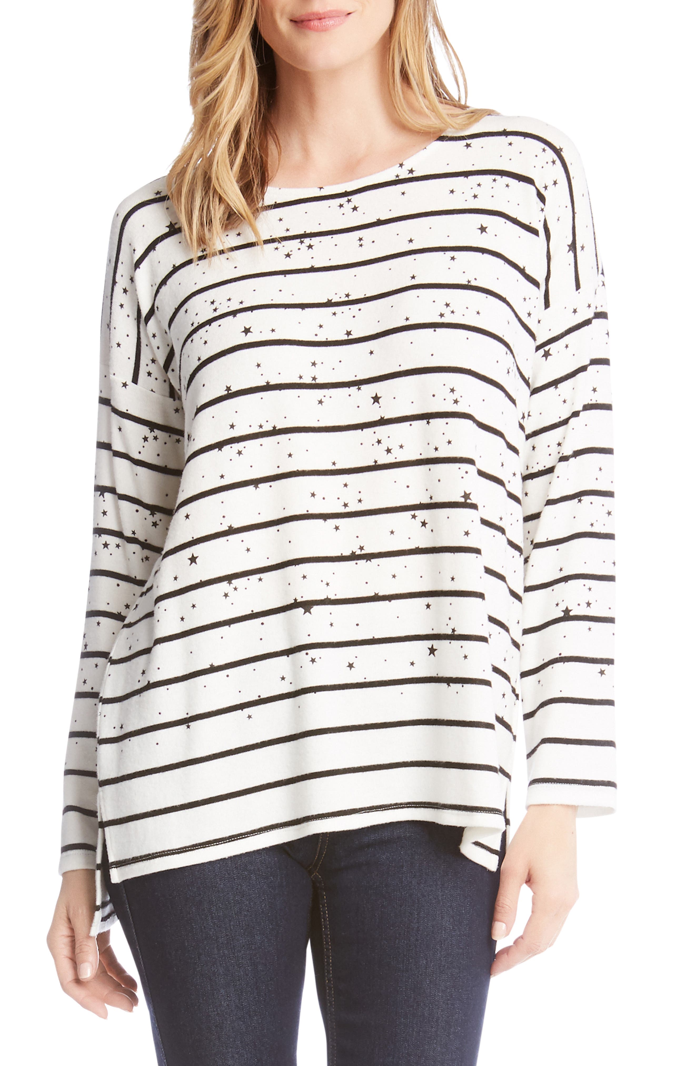 Karen Kane Star Printed Stripe Sweater, Grey