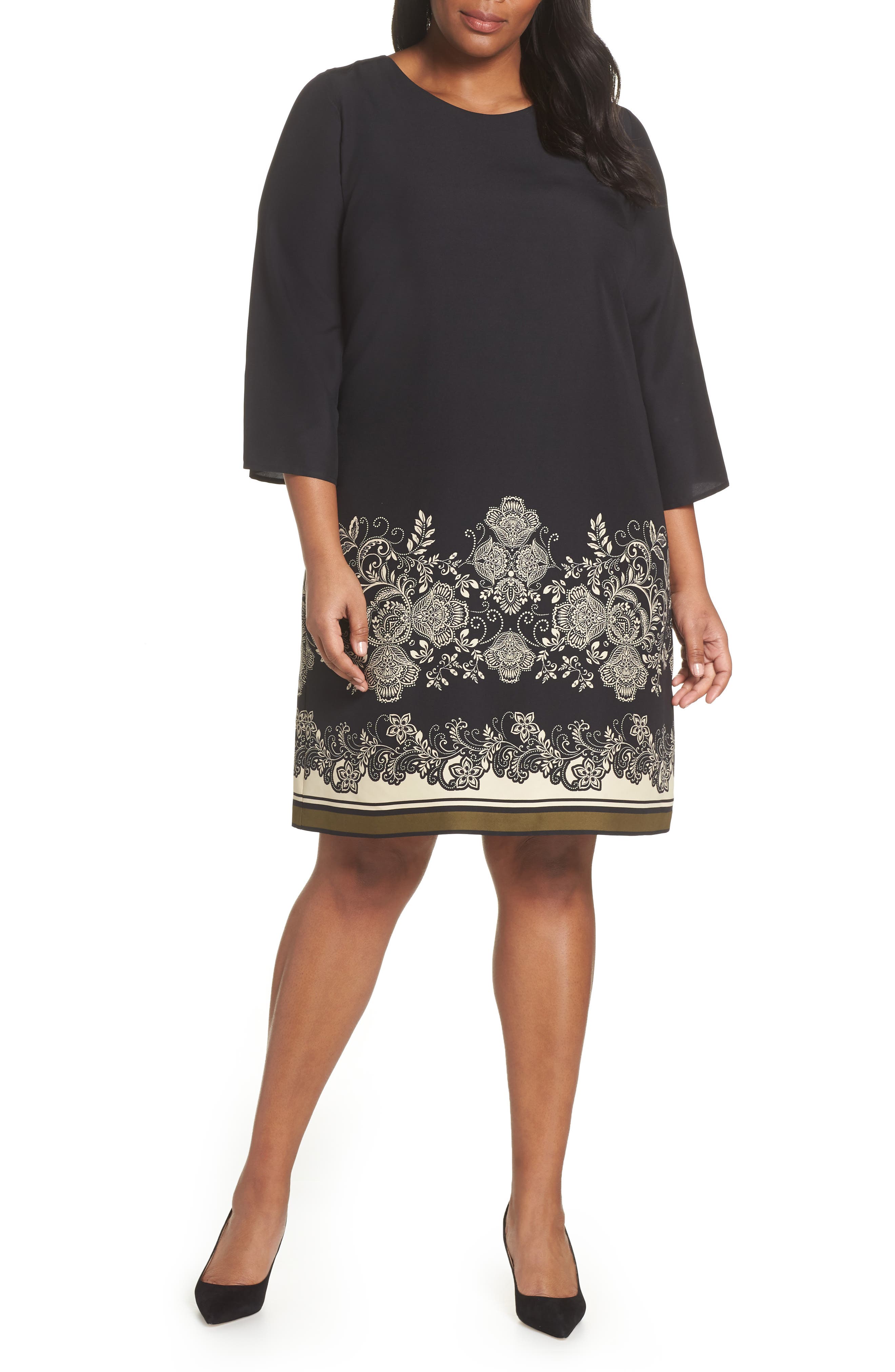 Plus Size Vince Camuto Ornate Paisley Shift Dress, Black
