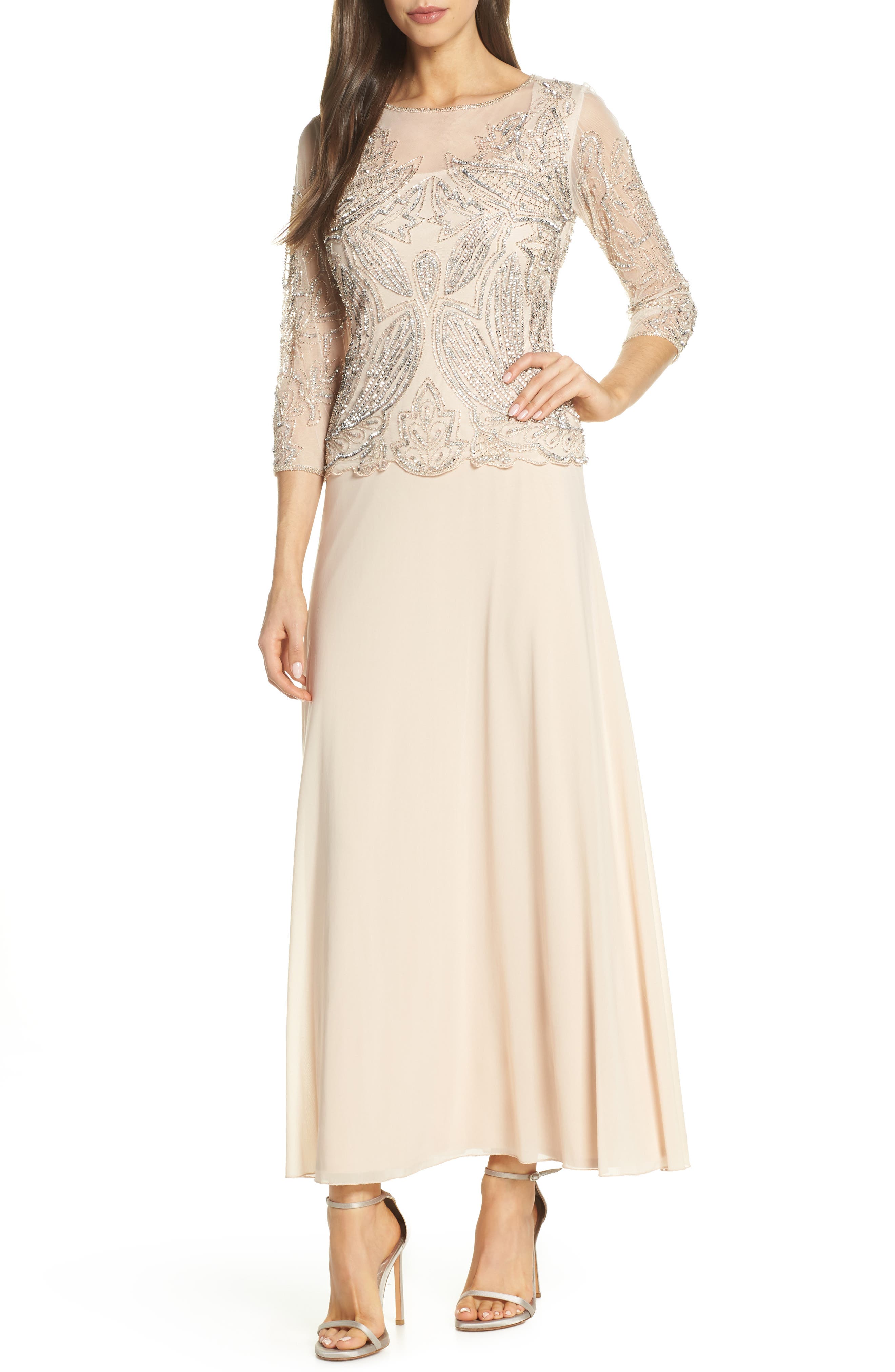 Petite Pisarro Nights Embellished Mesh Gown, Pink