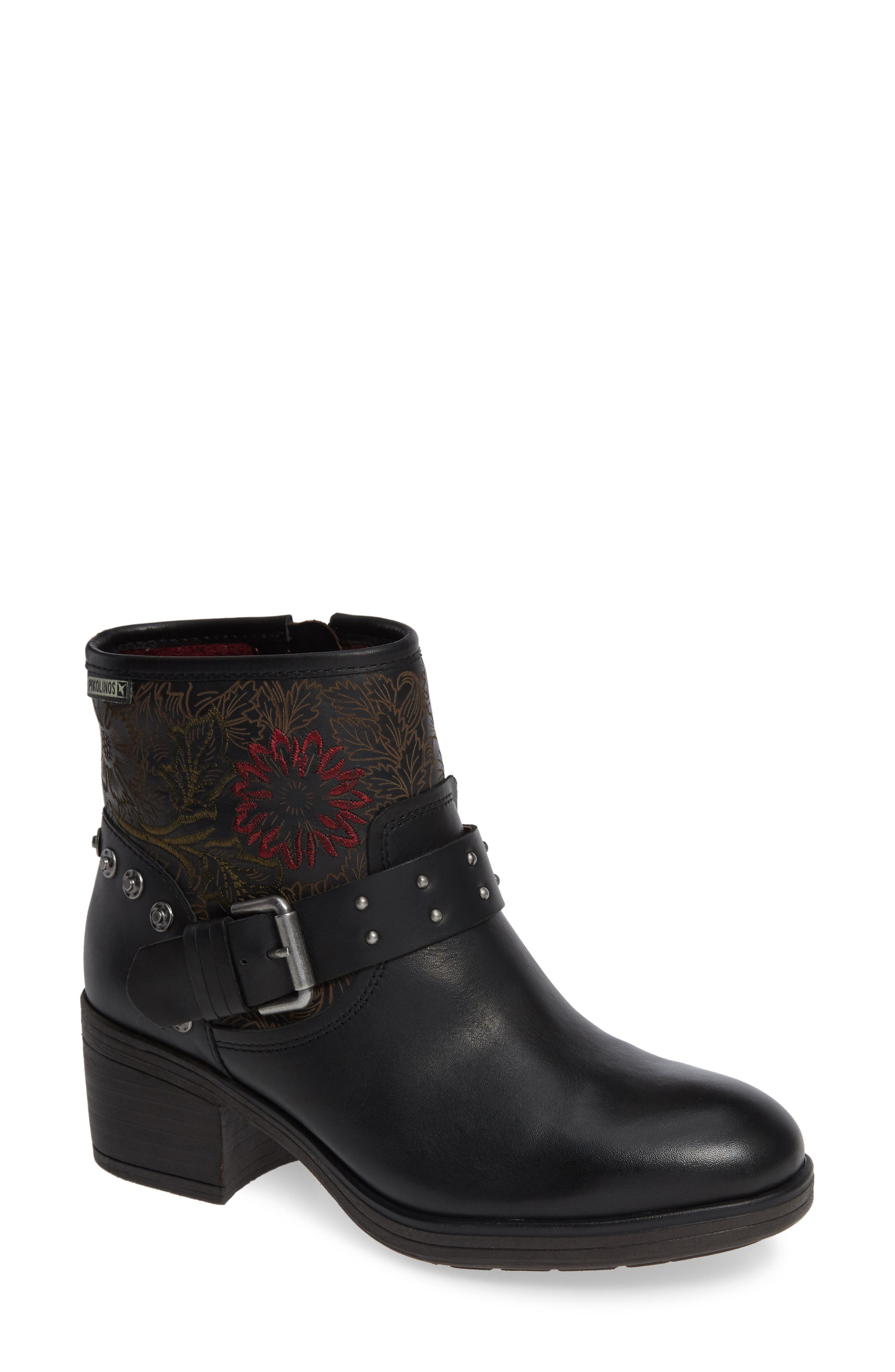 Pikolinos Lyon Embroidered Engineer Bootie, Black