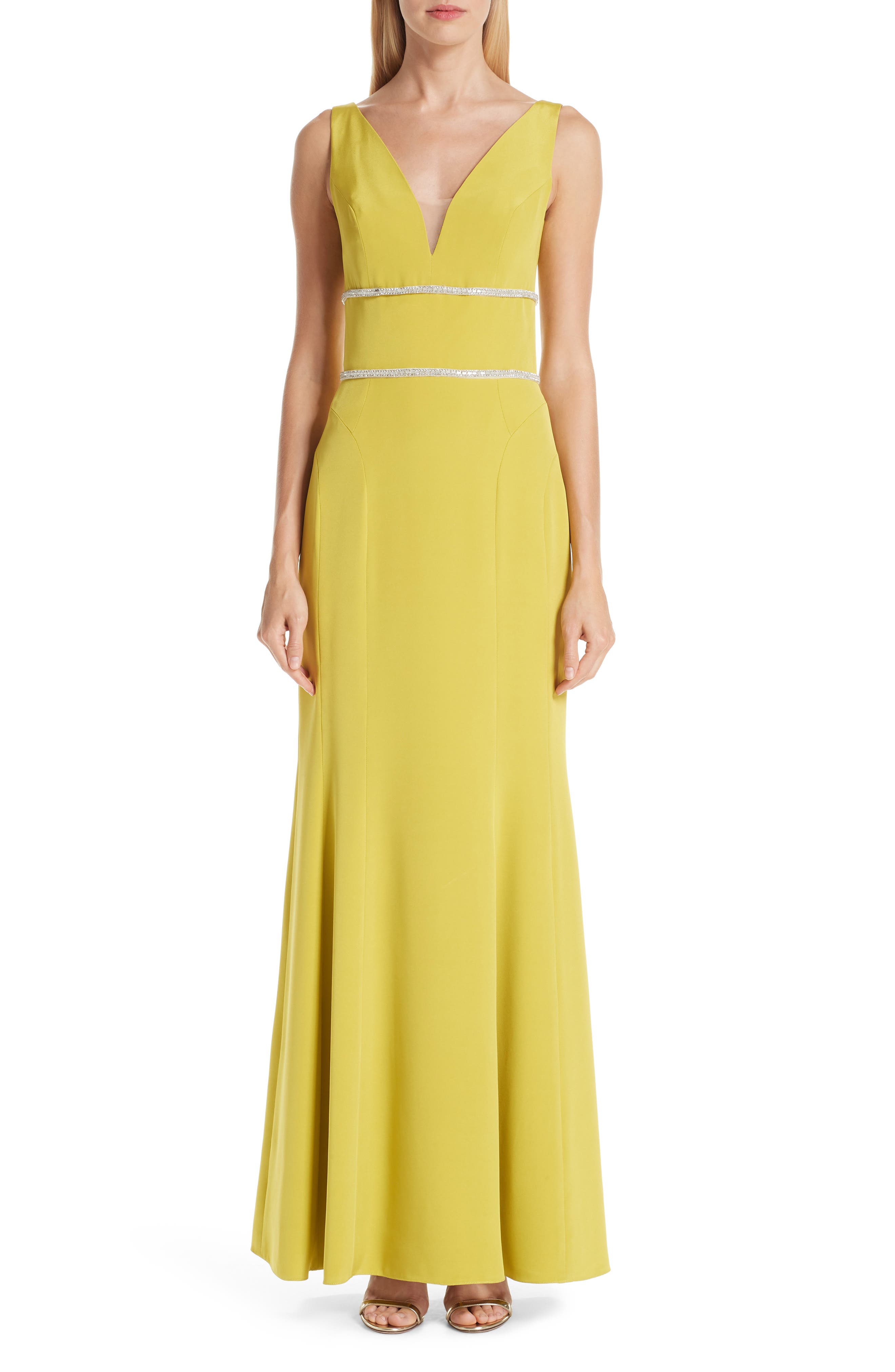 Verdin Embellished Silk V-Neck Evening Dress, Green
