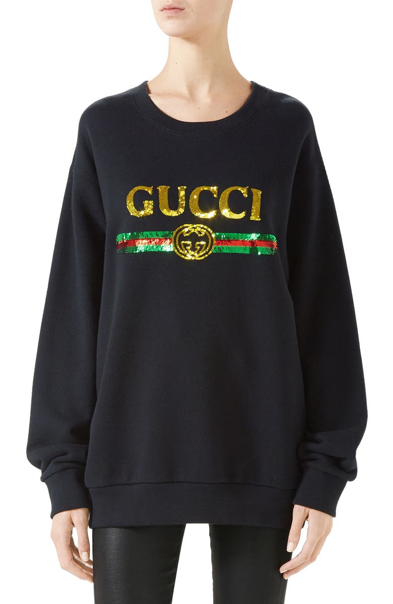 Gucci Logo Tiger Embroidered Cotton Jersey Sweatshirt In Black Modesens