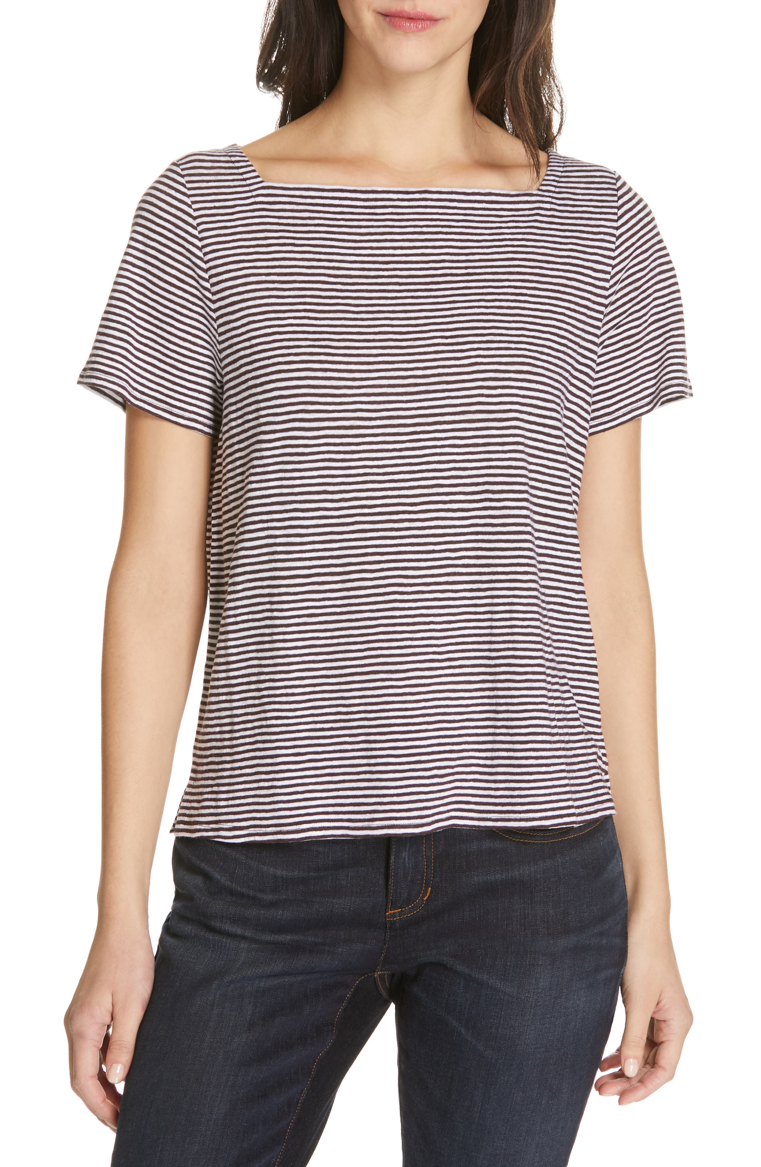 Eileen Fisher Square Neck Stripe Tee, Purple