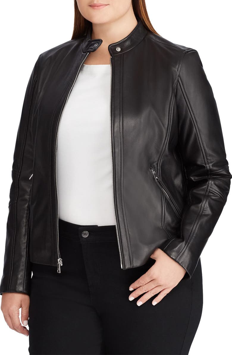 Leather Moto Jacket, Main, color, BLACK