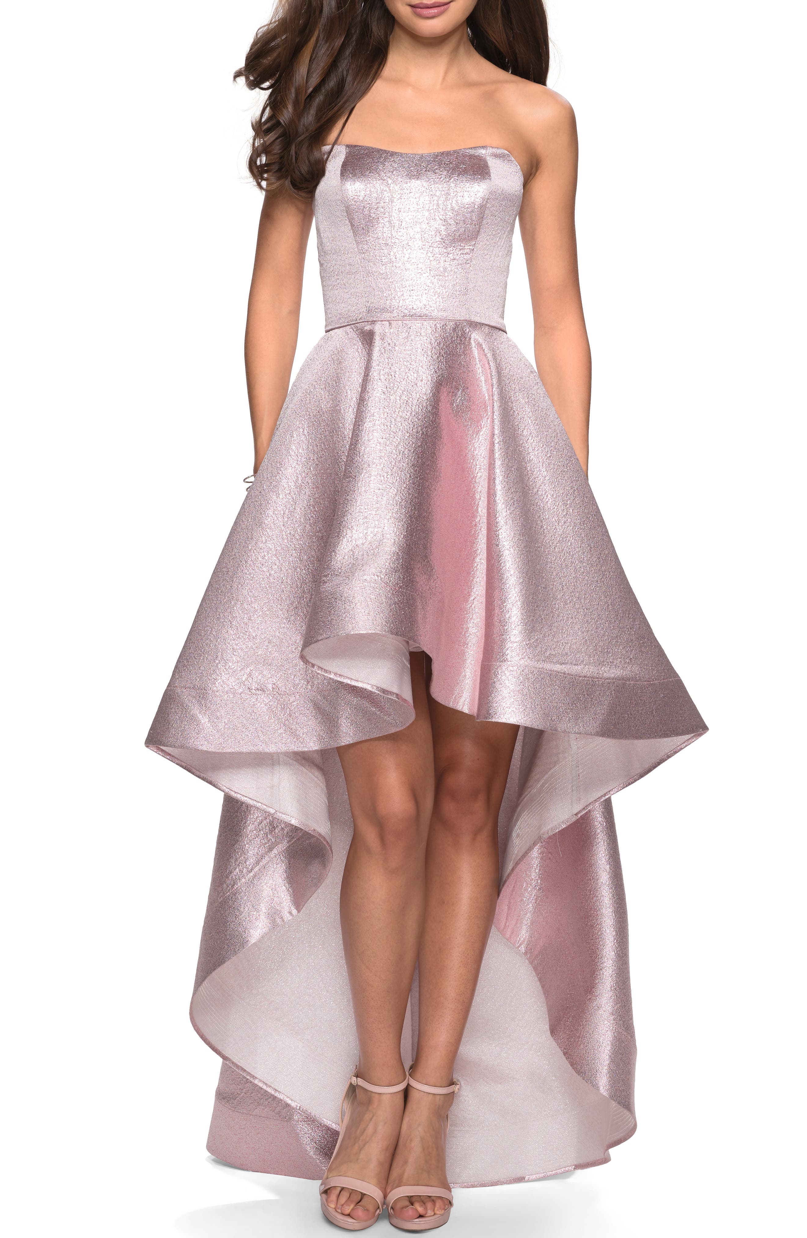 La Femme Strapless High/low Evening Dress, Pink