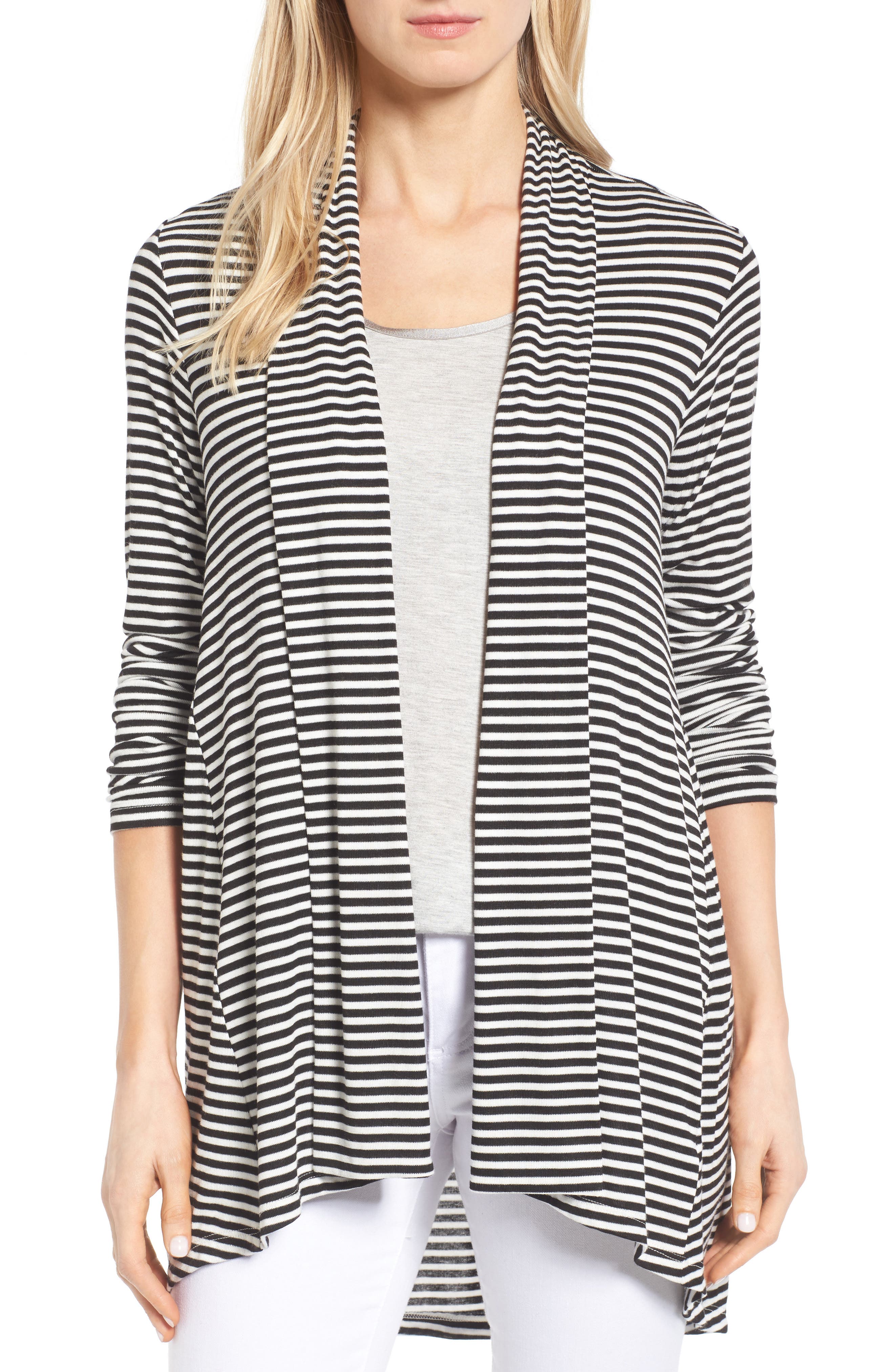 Bobeau High/low Jersey Cardigan, Black