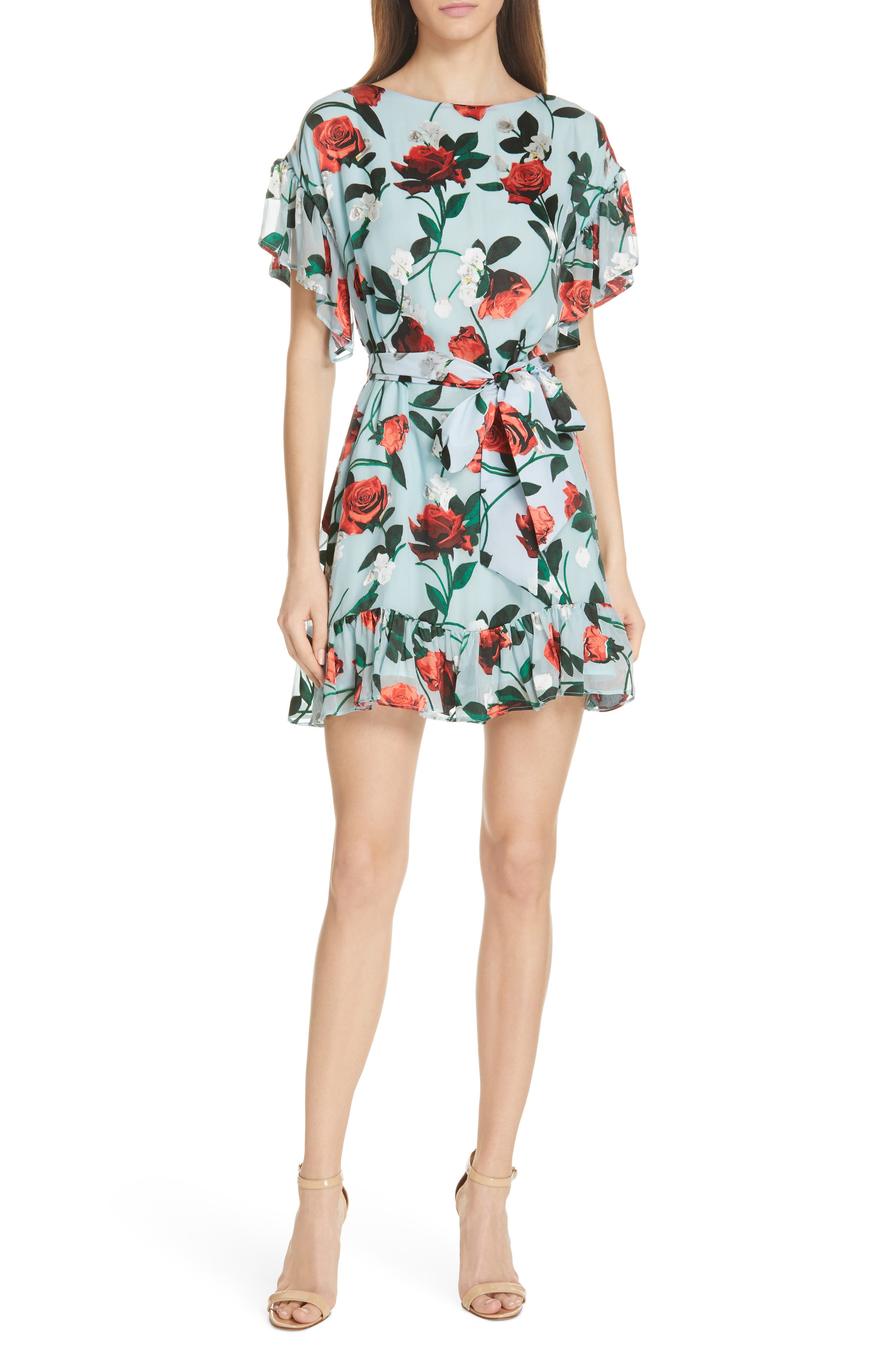 Alice + Olivia Ellamae Ruffle Sleeve Dress, Blue