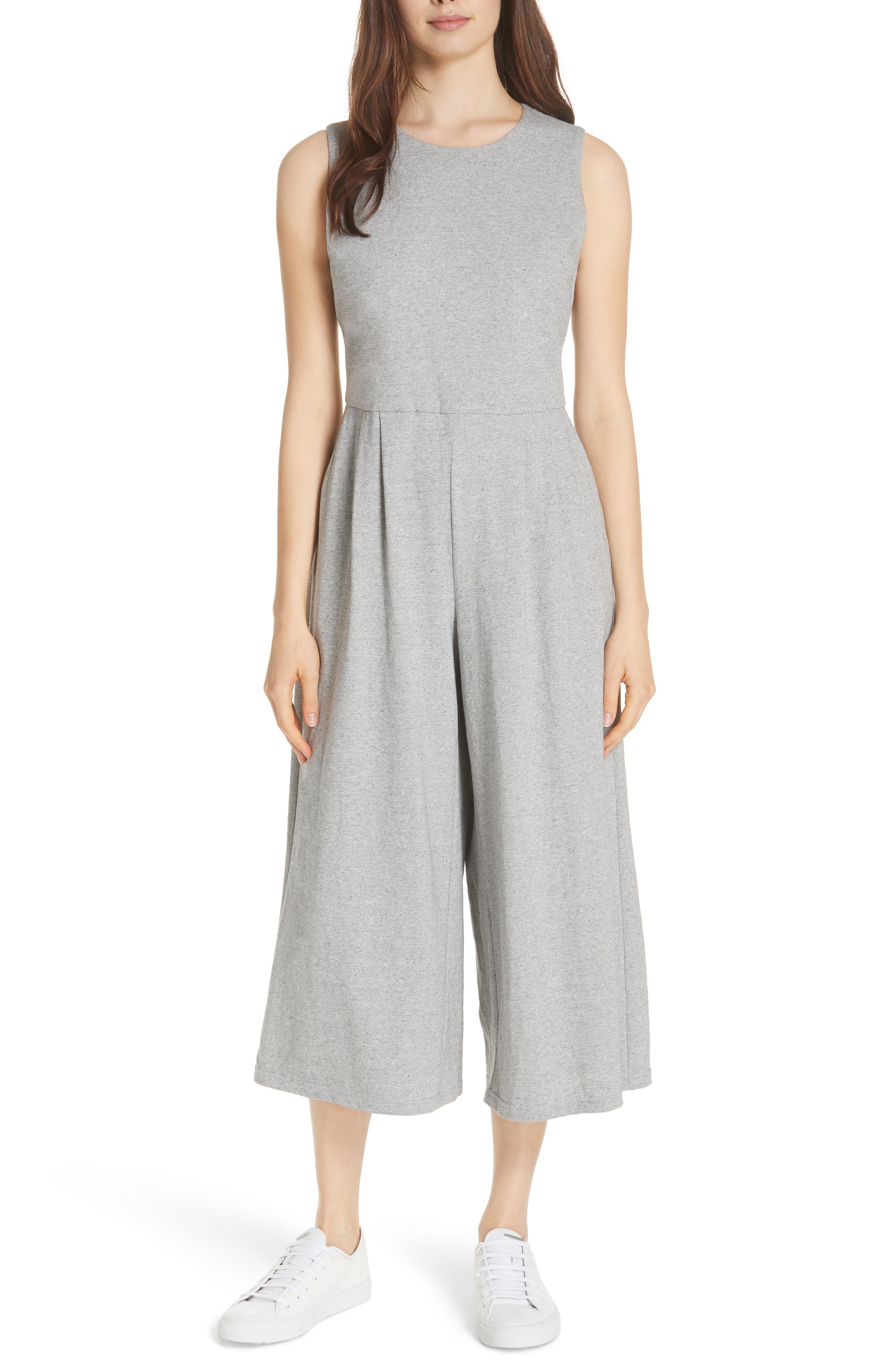 UPC 672178000054 product image for Petite Women's Eileen Fisher Crop Cotton Knit Jumpsuit, Size Large P - Grey | upcitemdb.com