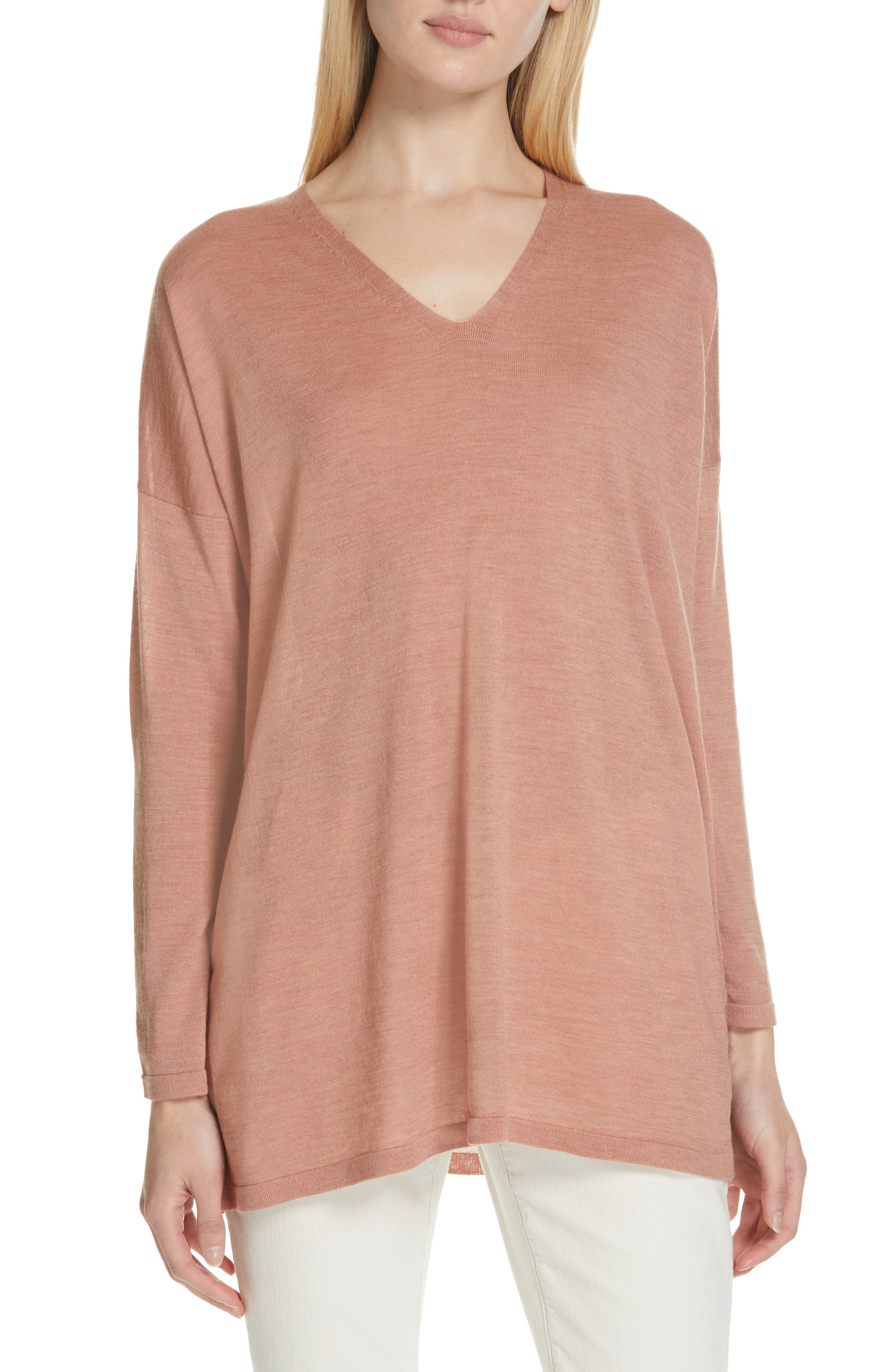 Eileen Fisher Merino Wool Tunic Sweater, Beige