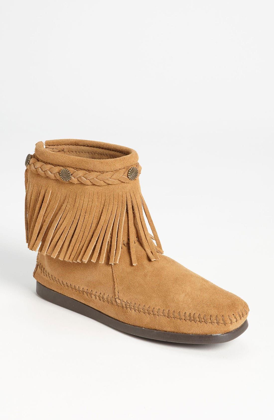 Minnetonka Fringed Moccasin Bootie, Beige