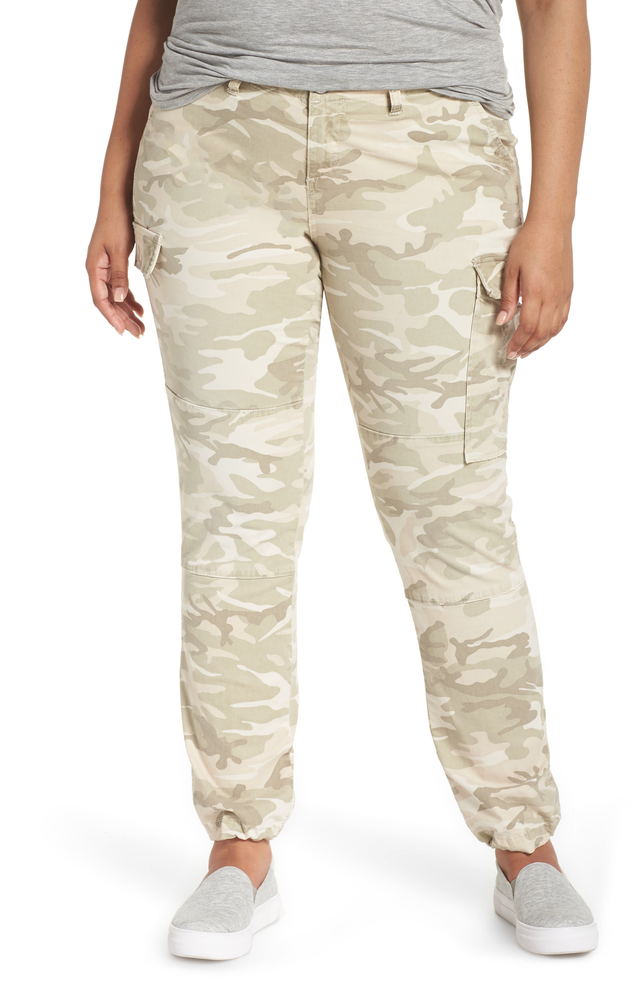 Plus Size Slink Jeans Camo Twill Cargo Pants, Ivory