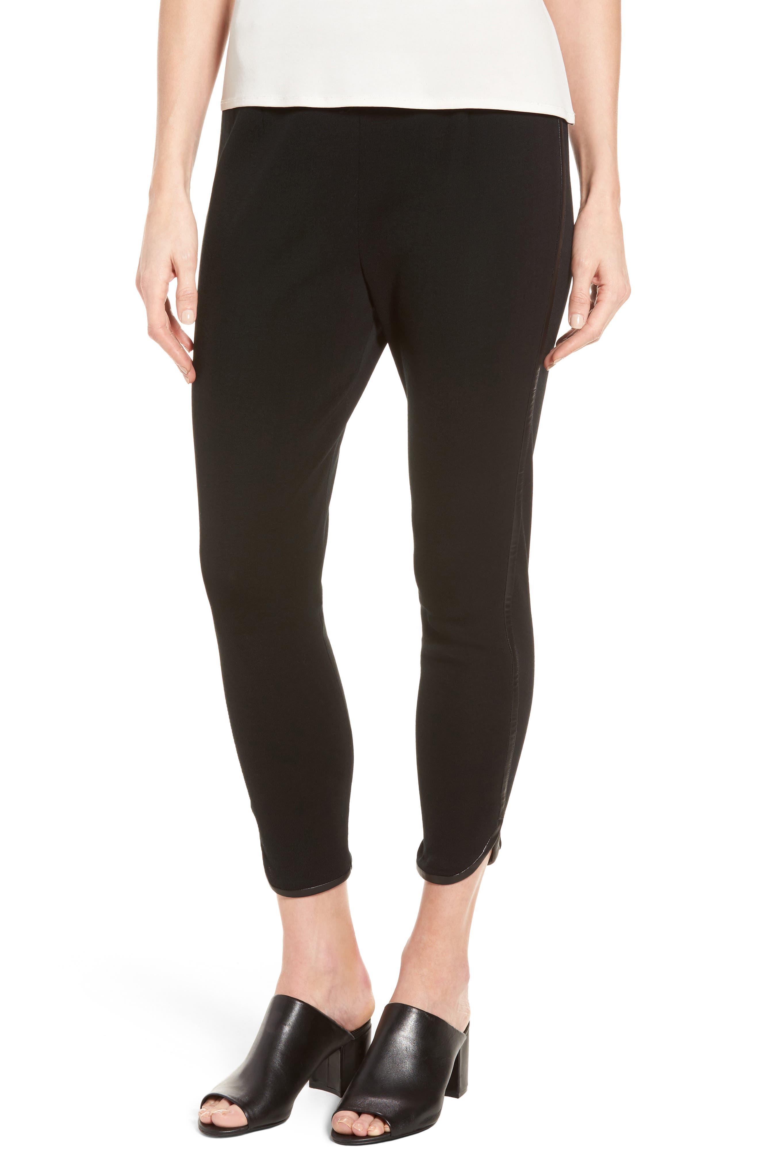 Ming Wang Faux Leather Trim Leggings, Black