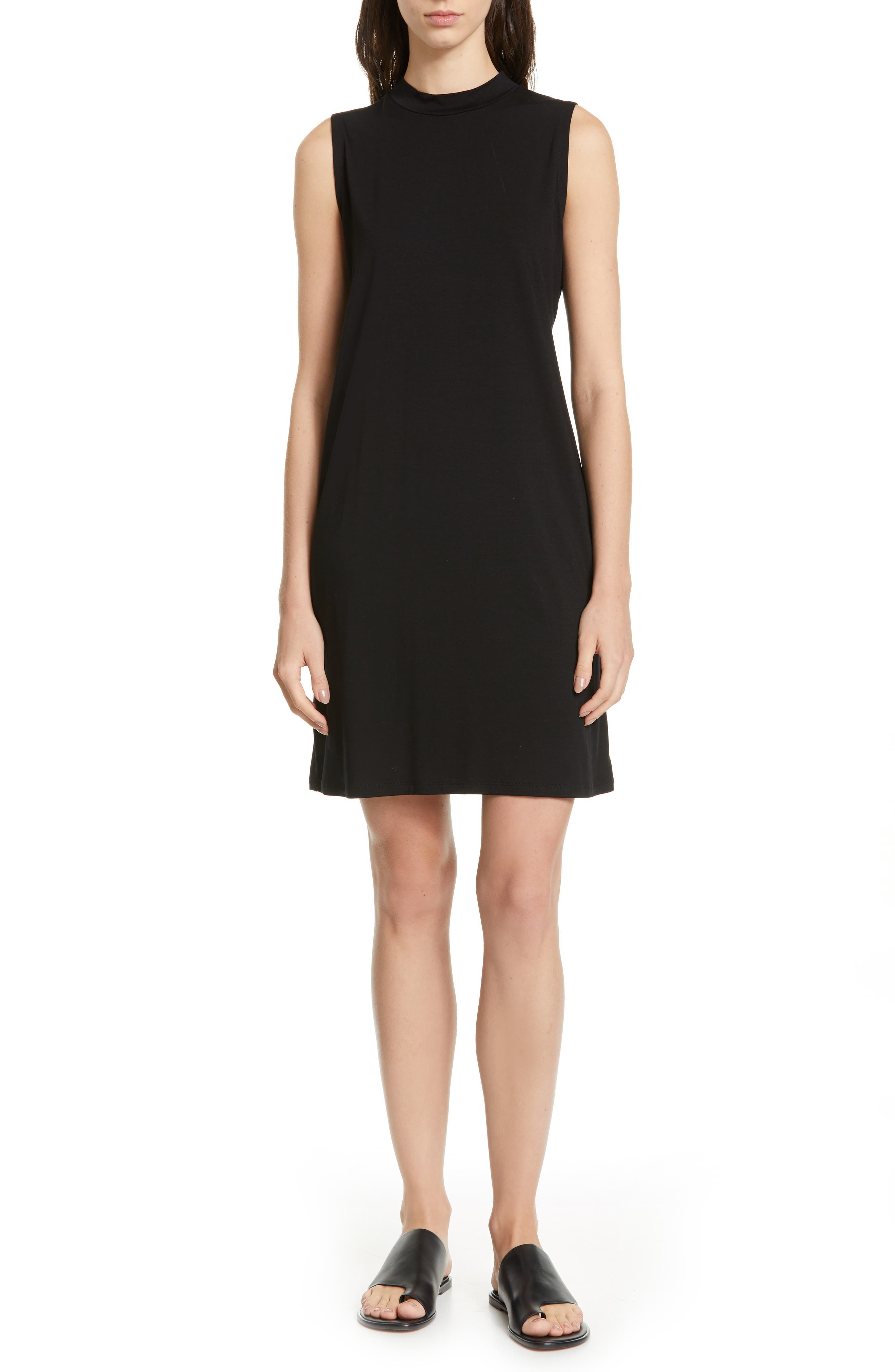 Petite Eileen Fisher Slim Stretch Tencel Lyocell Dress, Black