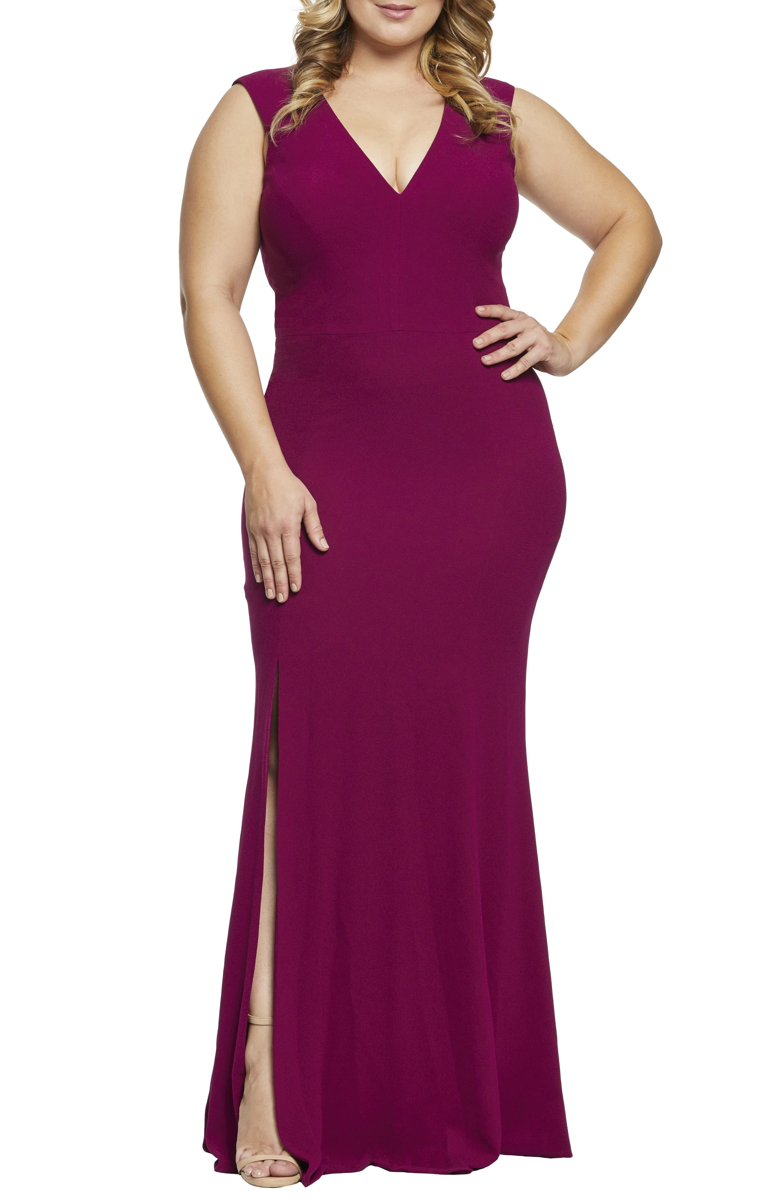 Plus Size Dress The Population Sandra Plunge Gown, Pink