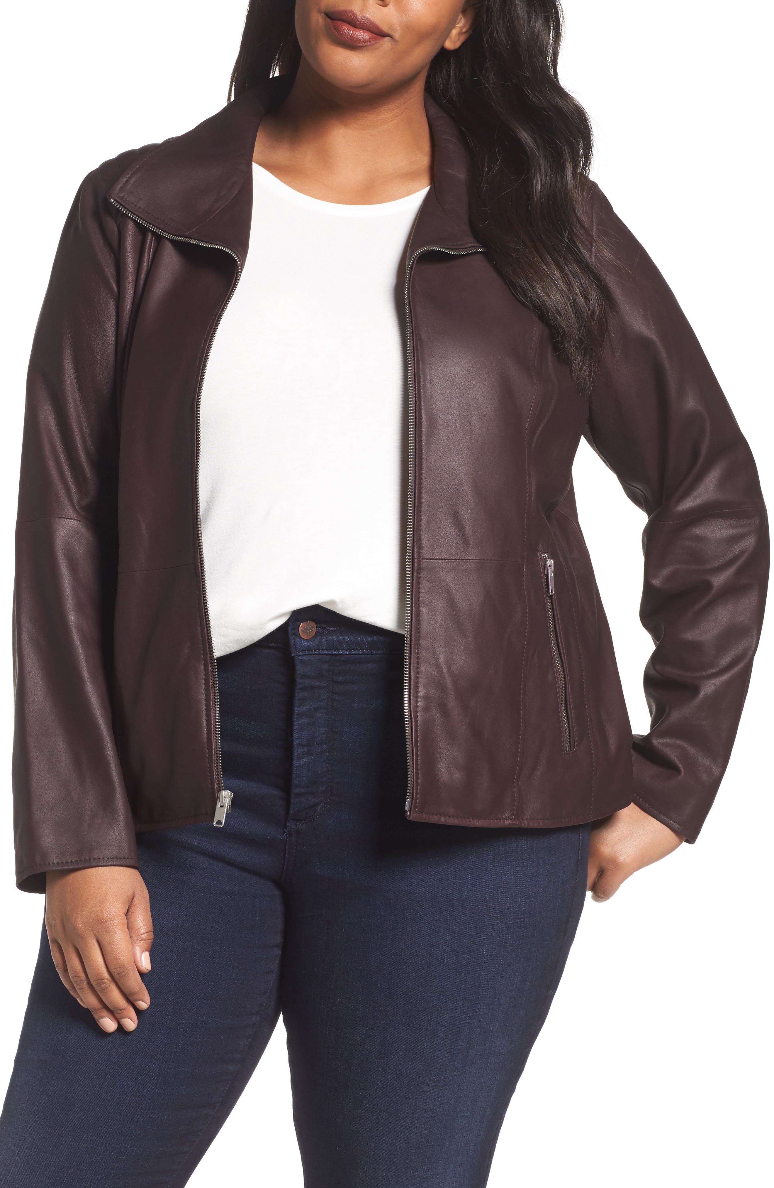 Fabian Leather Moto Jacket, Main, color, BURGUNDY