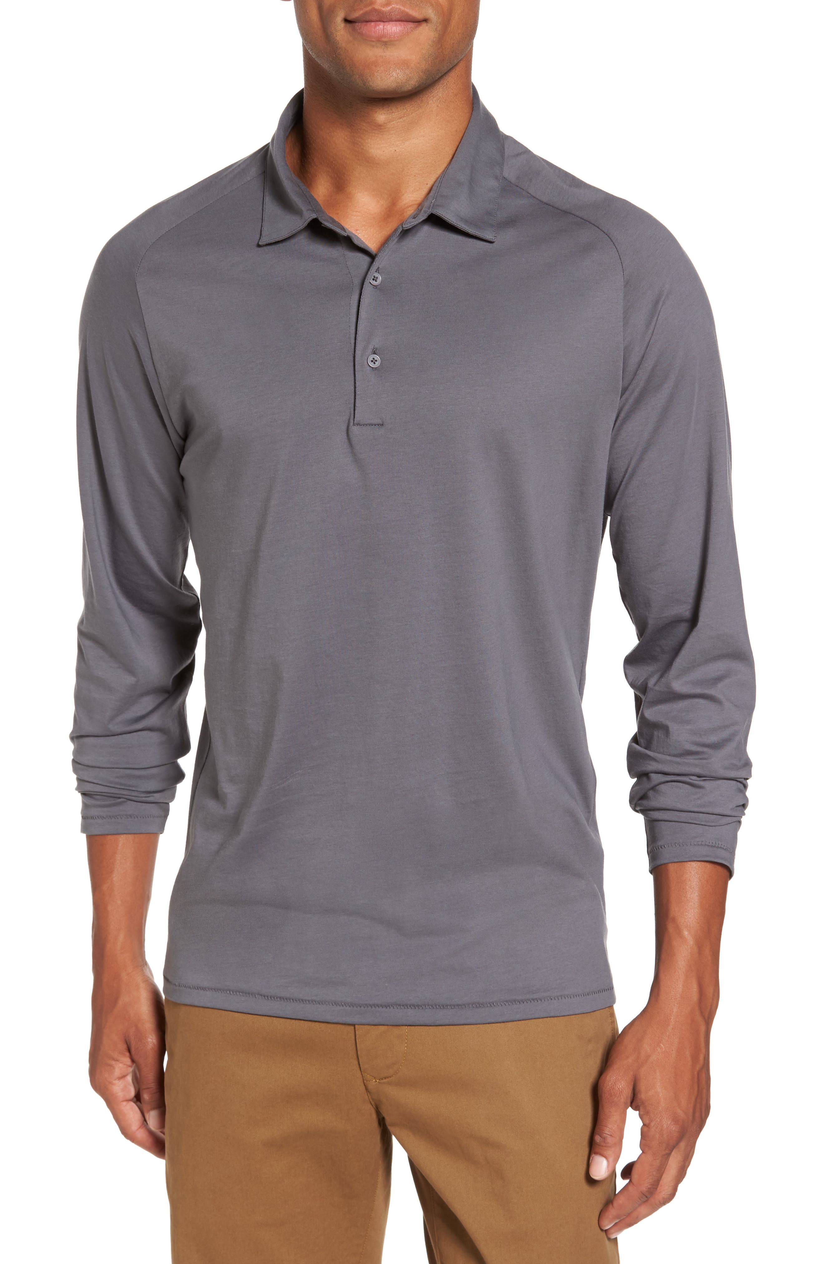 Bonobos Superfine Slim Fit Long Sleeve Polo, Grey
