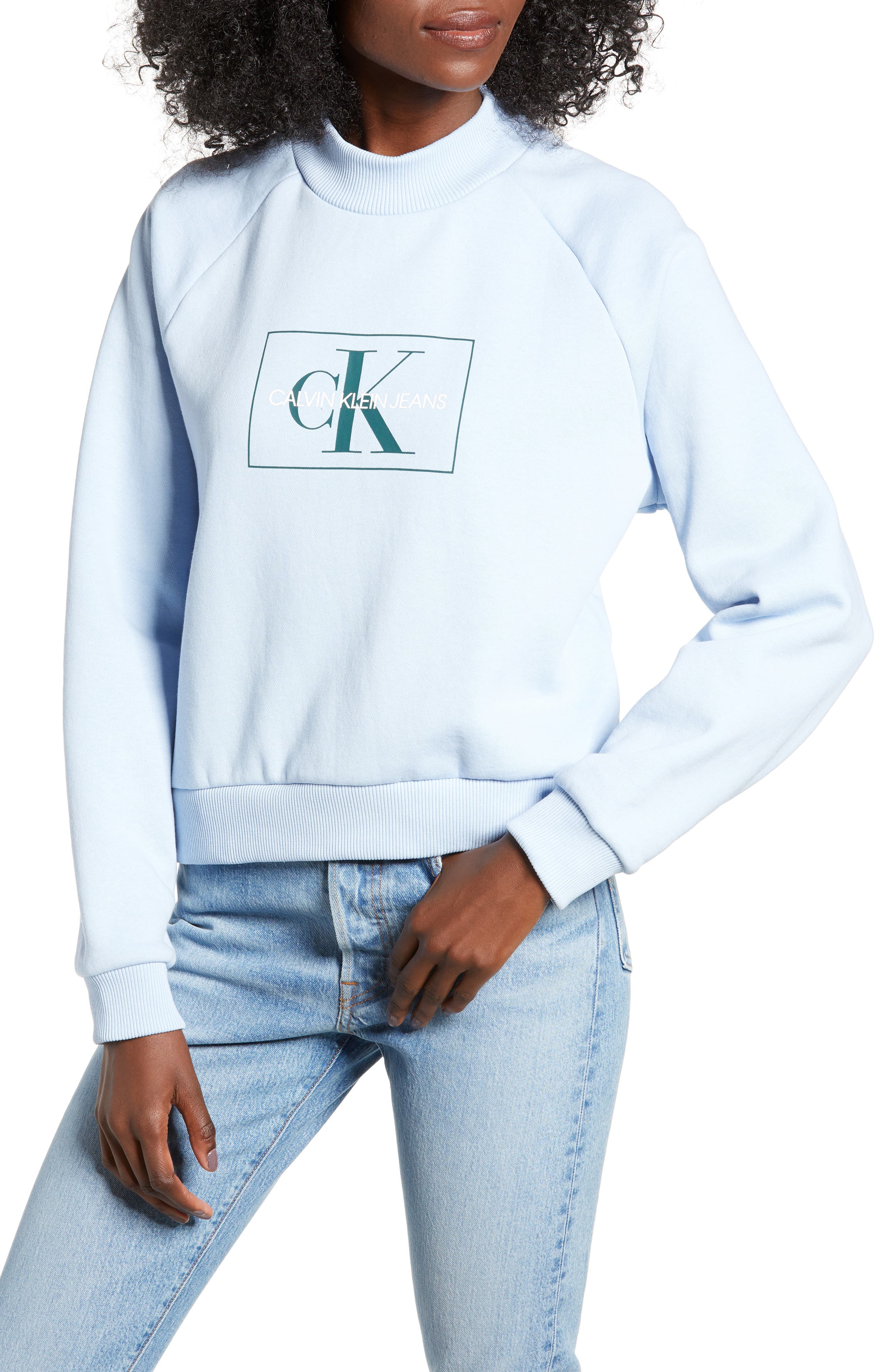 Calvin Klein Jeans Mock Neck Sweatshirt, Blue