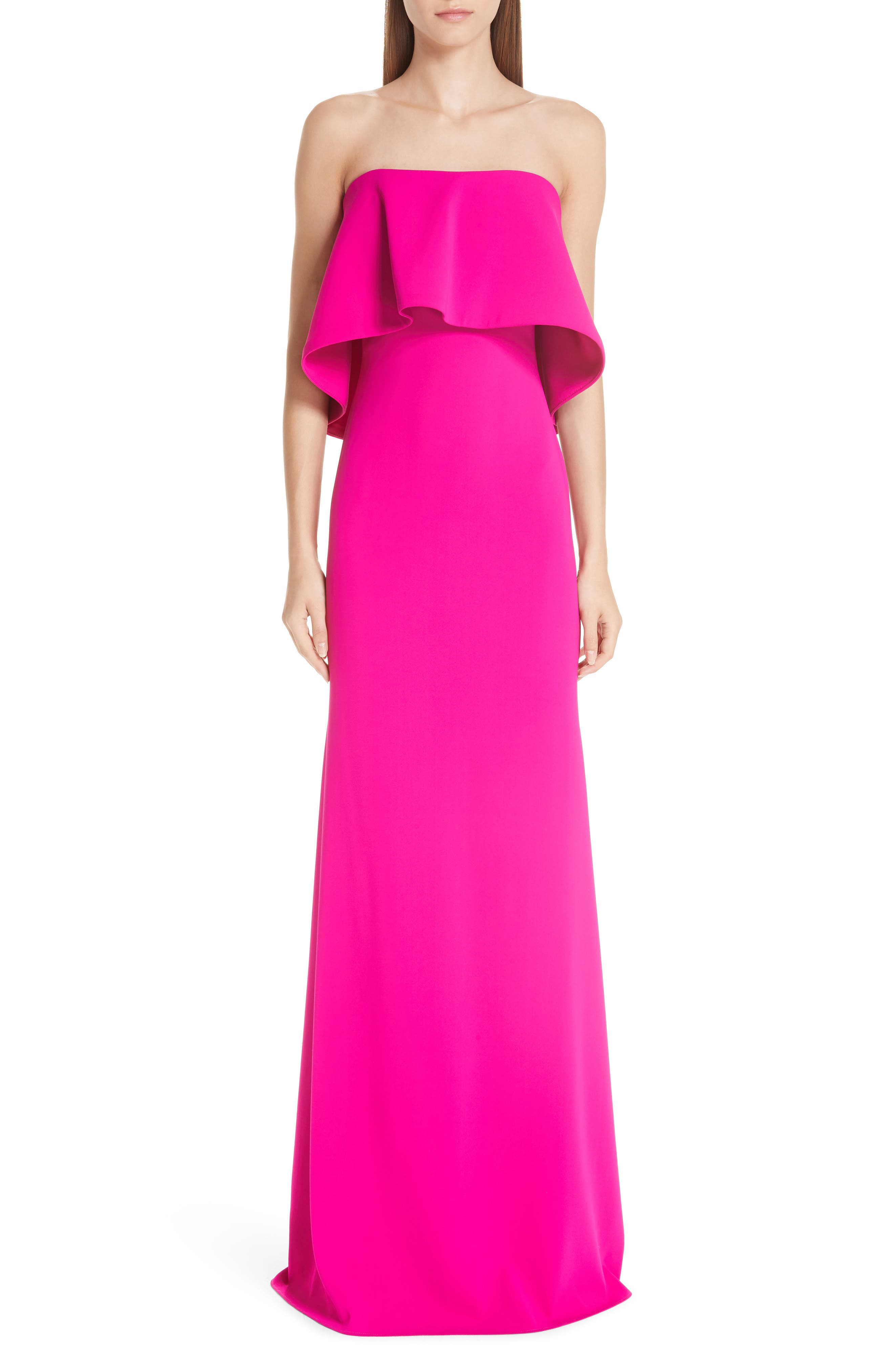 Badgley Mischka Collection Strapless Popover Column Gown, Pink