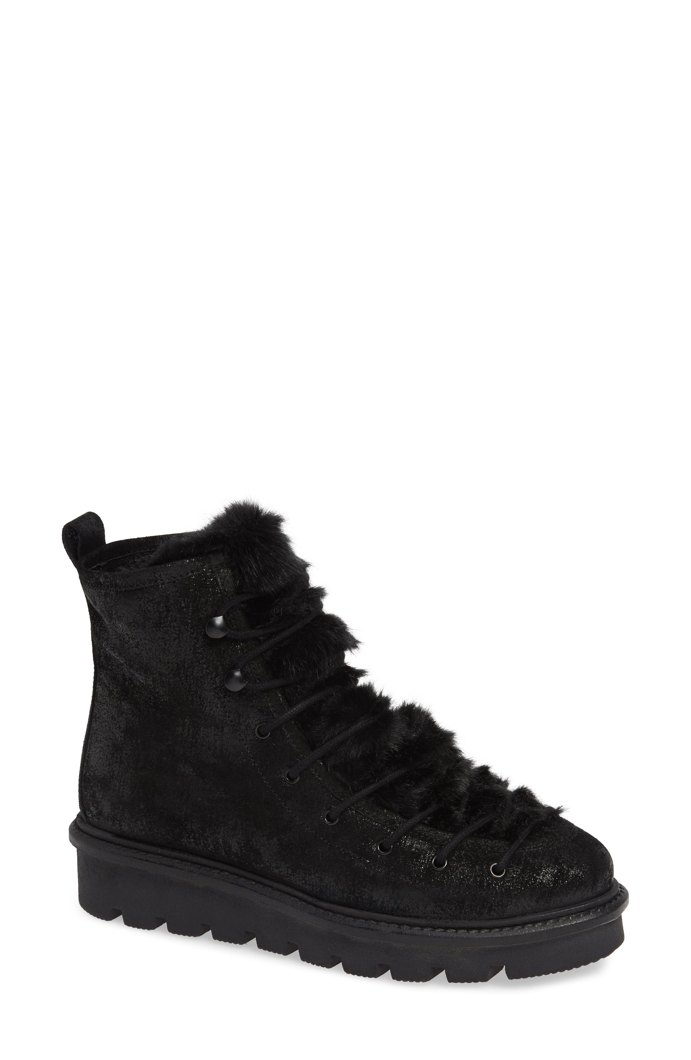 Seychelles Resource Lace-Up Boot With Faux Fur Trim, Black