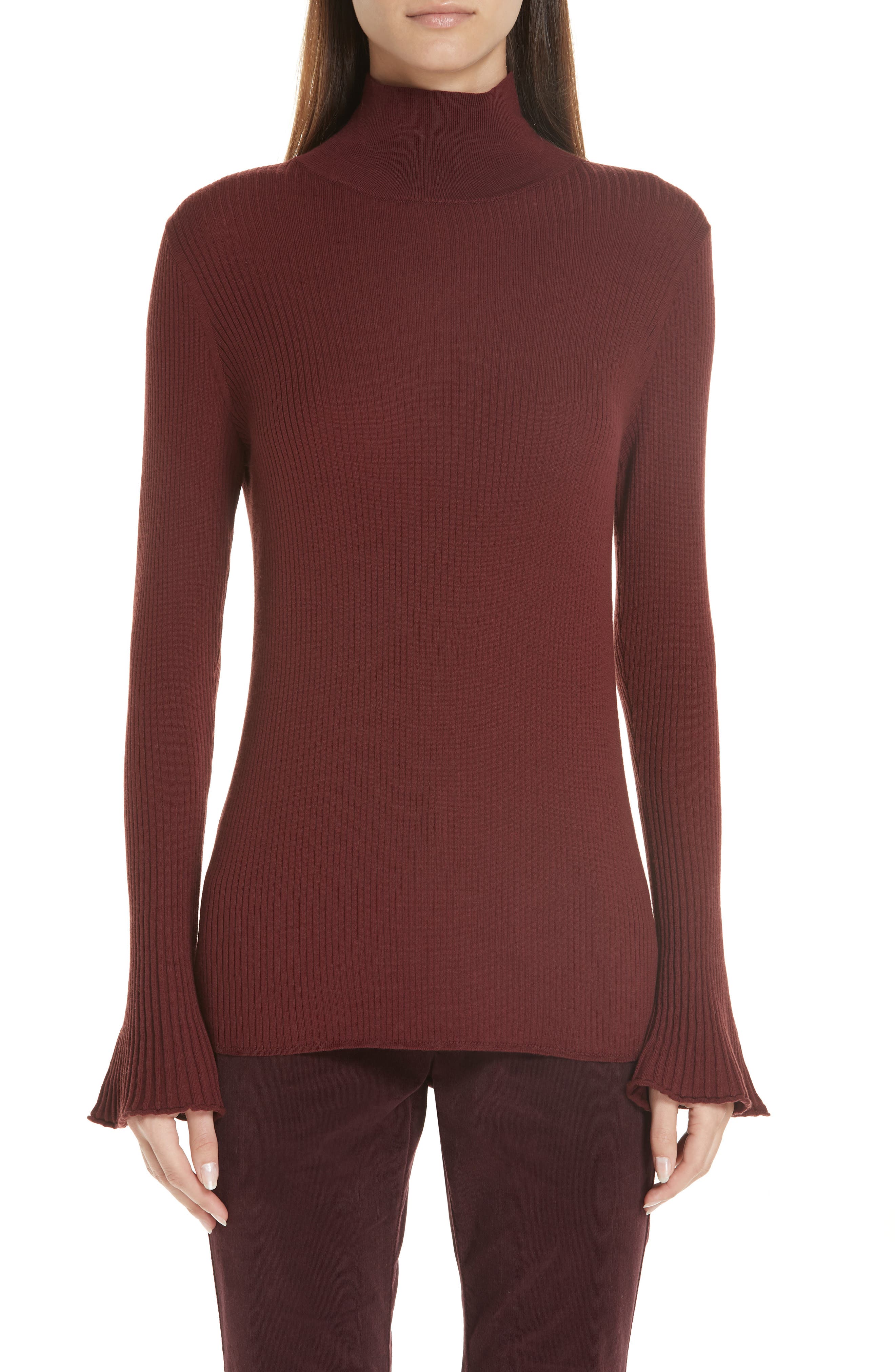 Lafayette 148 New York Rib Knit Merino Wool Sweater, Burgundy