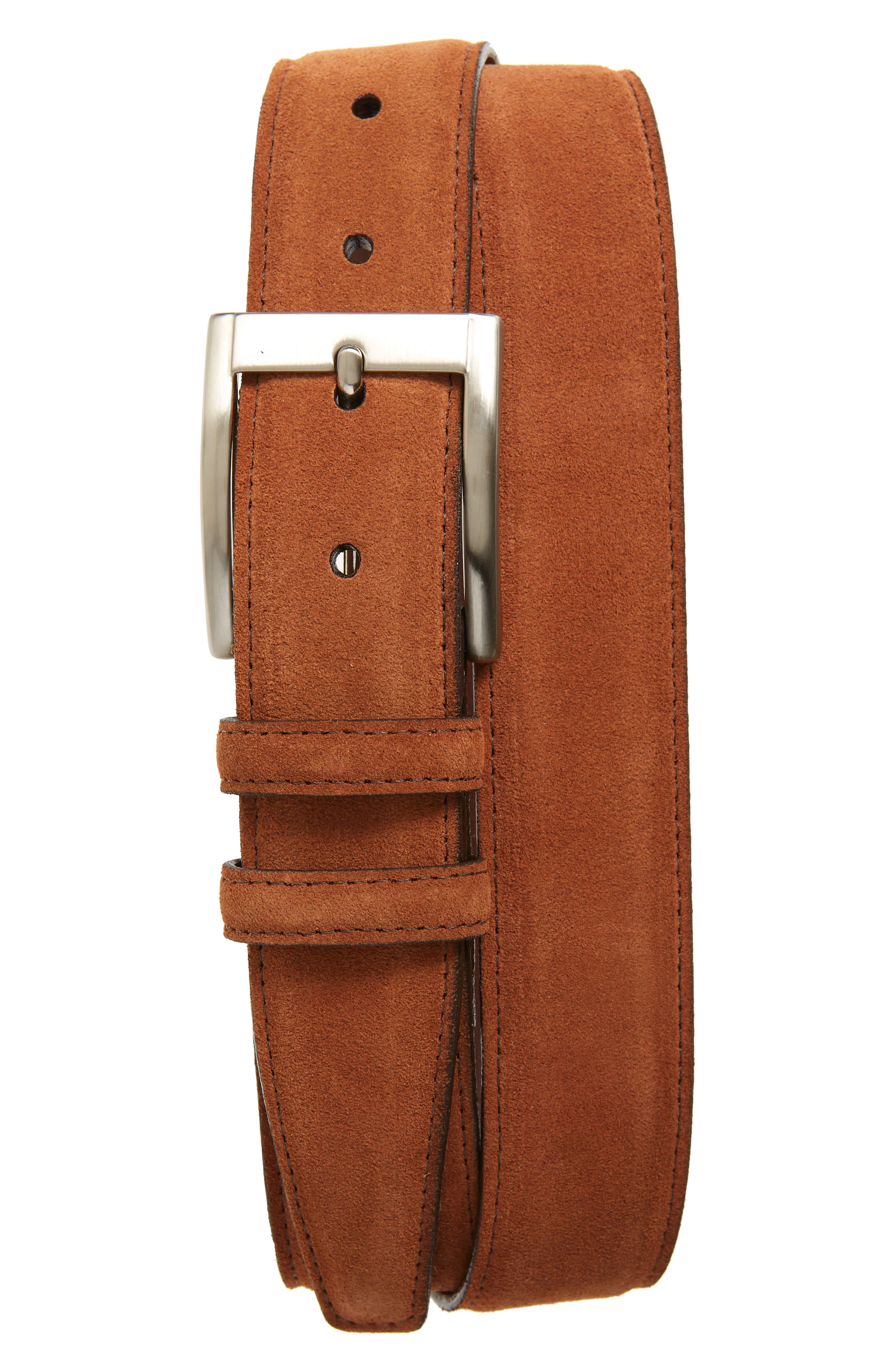 Torino Calfskin Suede Belt, Walnut