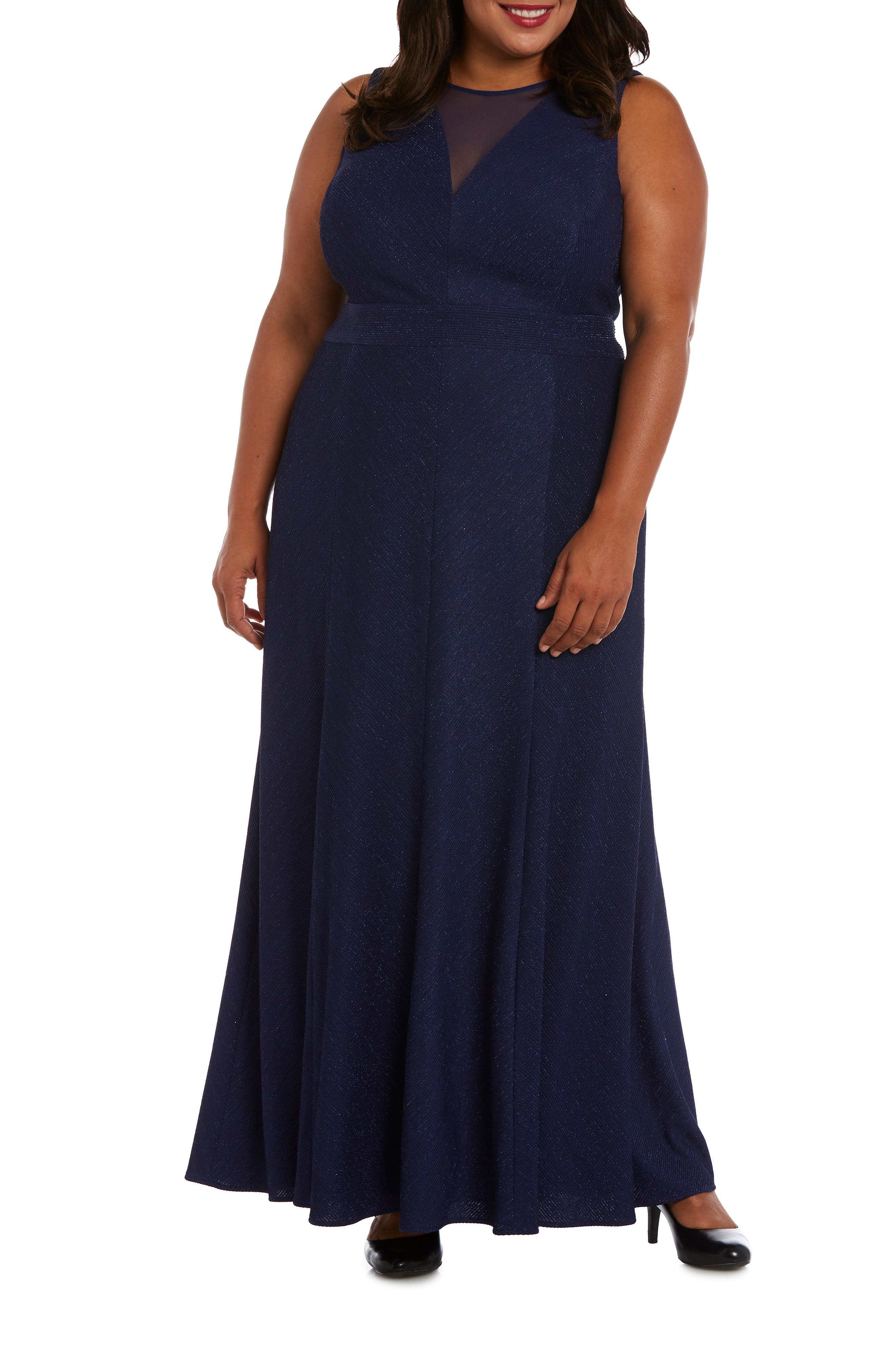 Plus Size Morgan & Co. Ribbed Metallic Gown, Blue