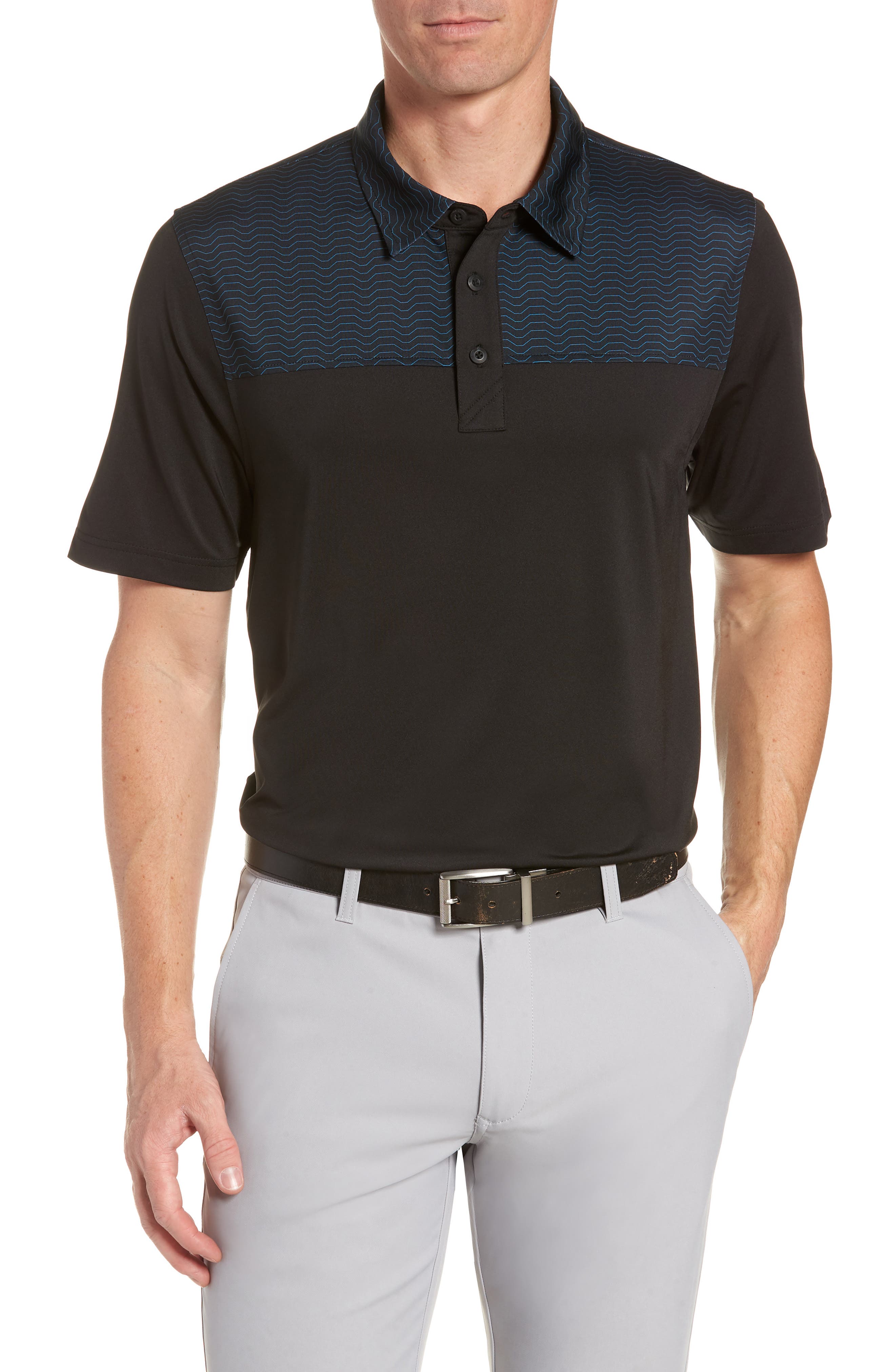 Cutter & Buck Kevin Wave Print Polo, Black
