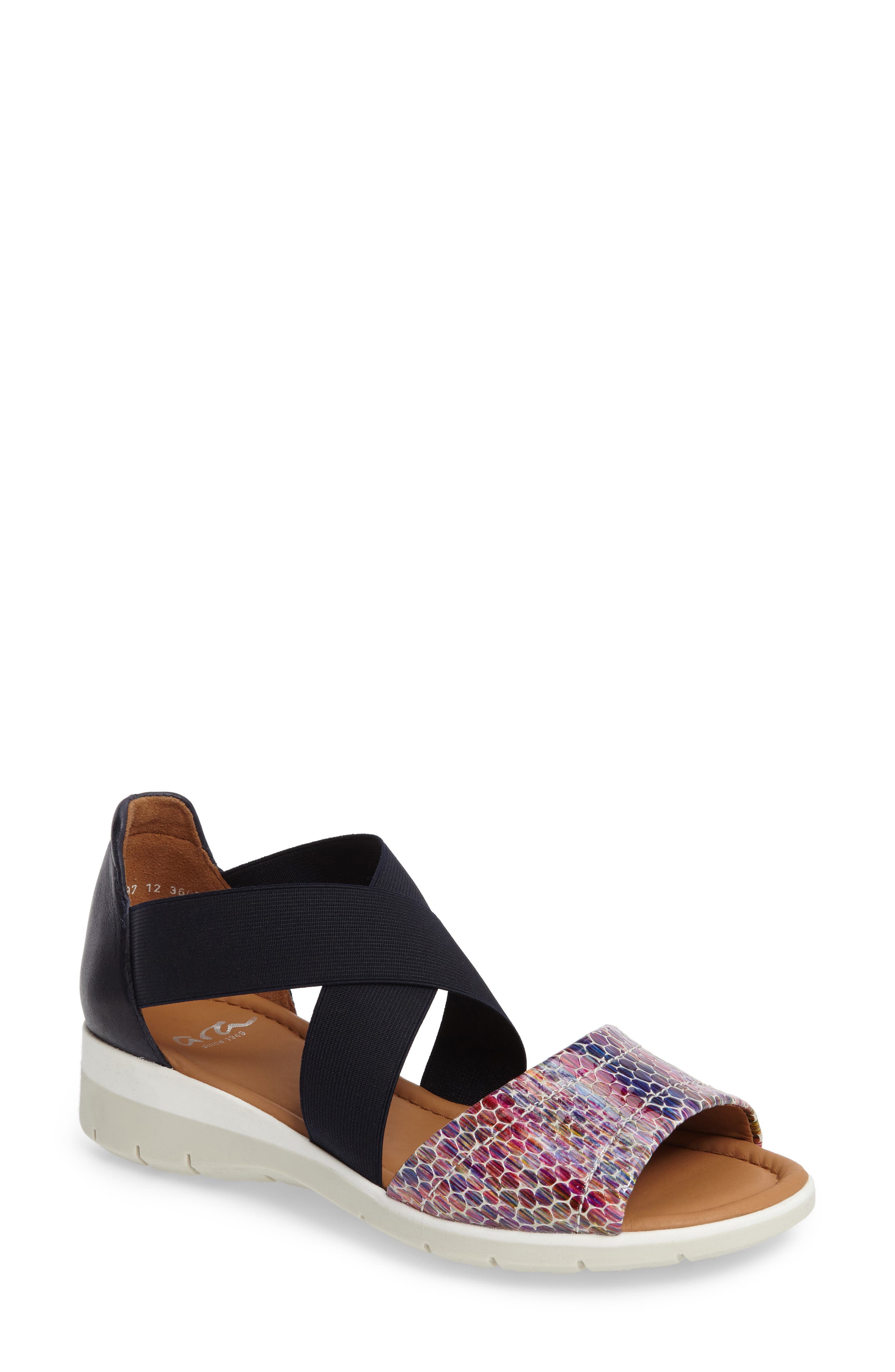 Ara Larissa Cross Strap Wedge Sandal, Black