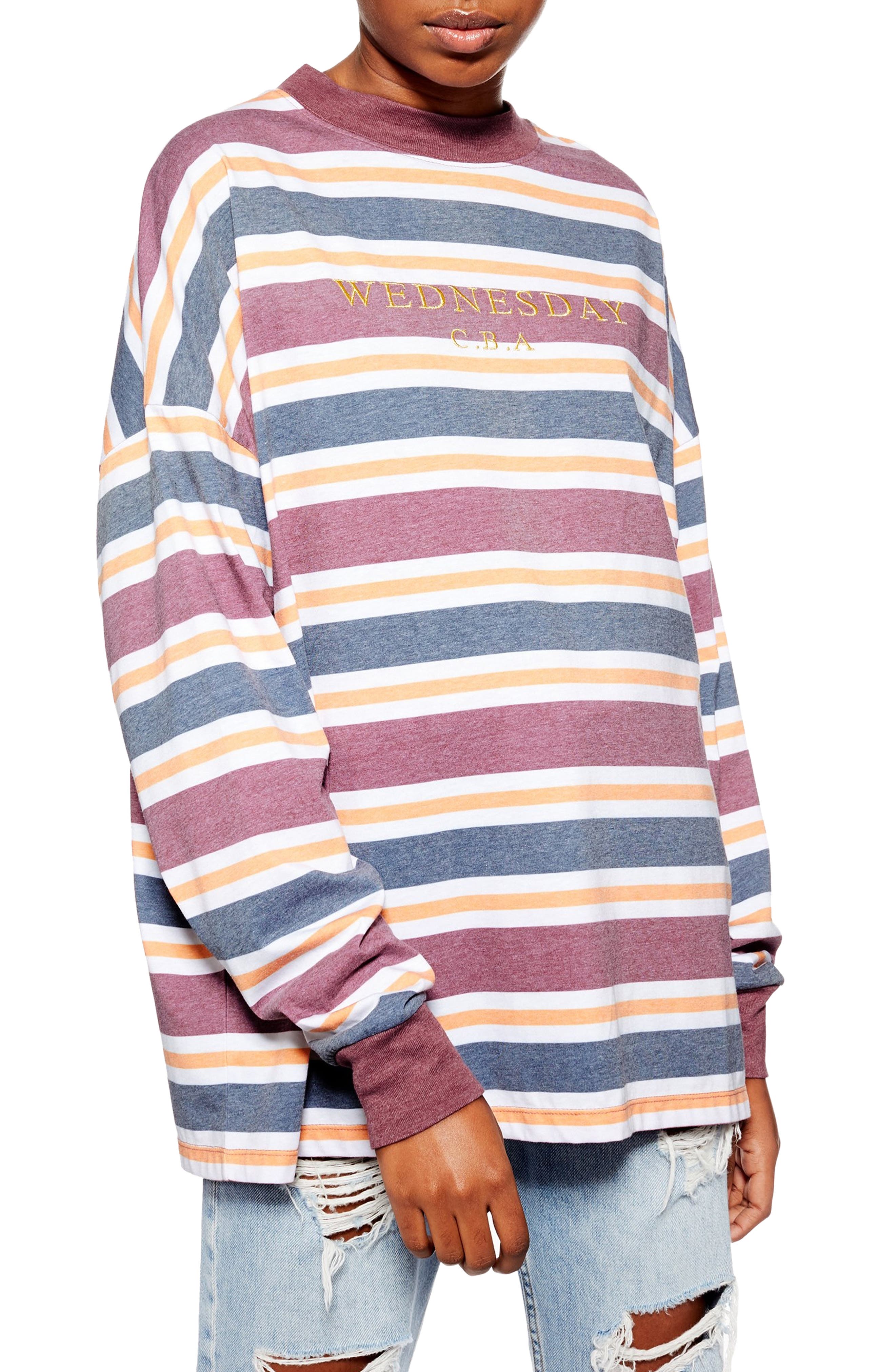 Topshop Wednesday Cba Stripe Tee, Burgundy
