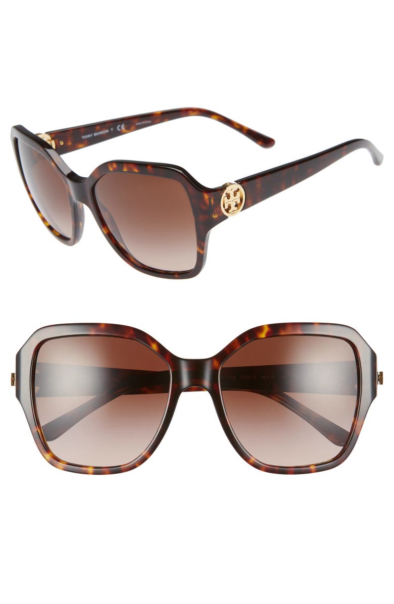 Tory Burch Reva 56mm Square Sunglasses In Dark Tortoise Gradient