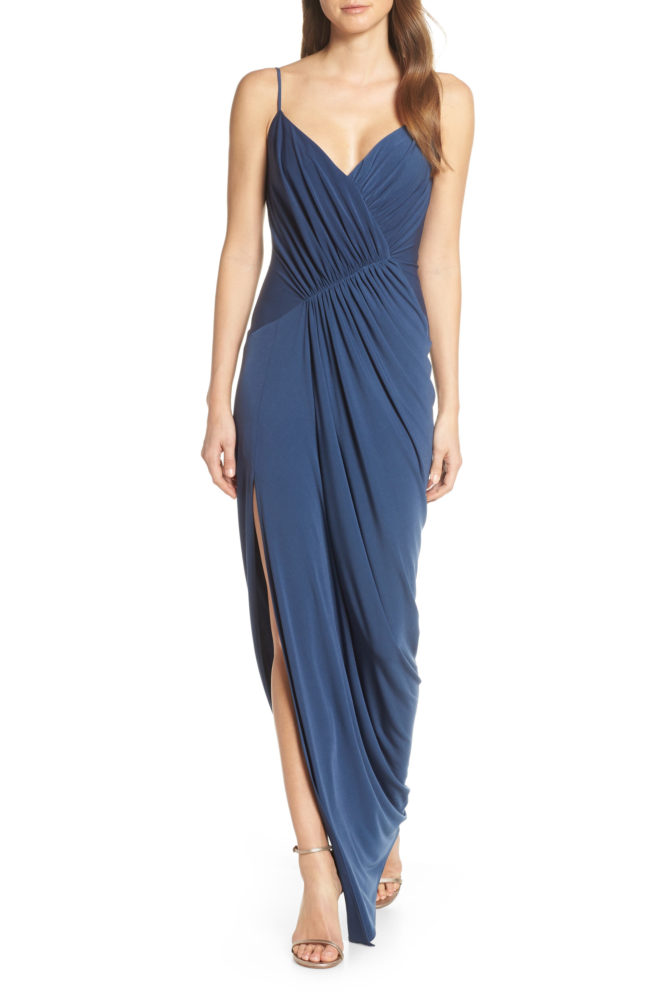Katie May Ruched Side Drape Evening Dress, Blue