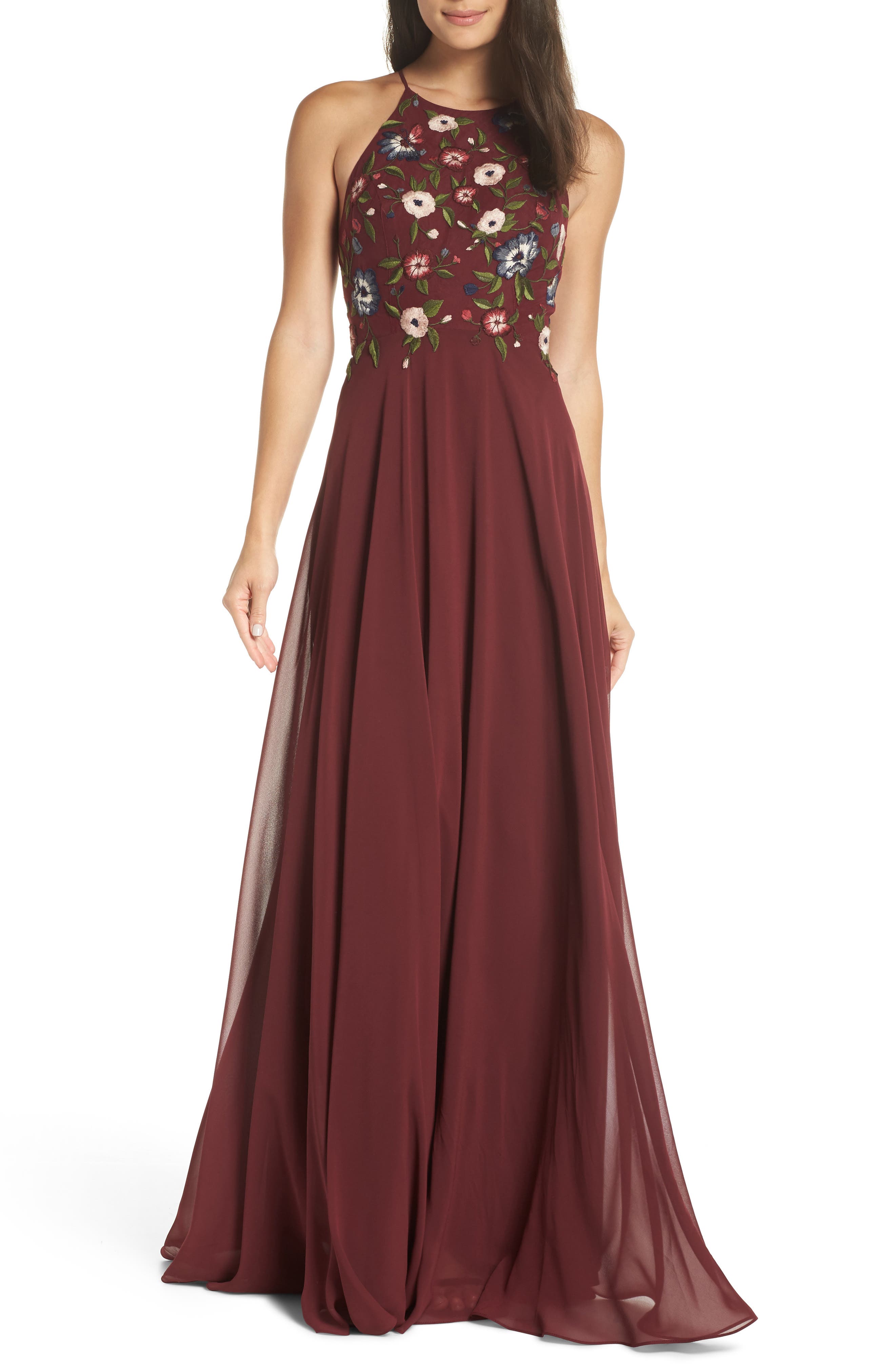 Jenny Yoo Sophie Embroidered Luxe Chiffon Gown, Red