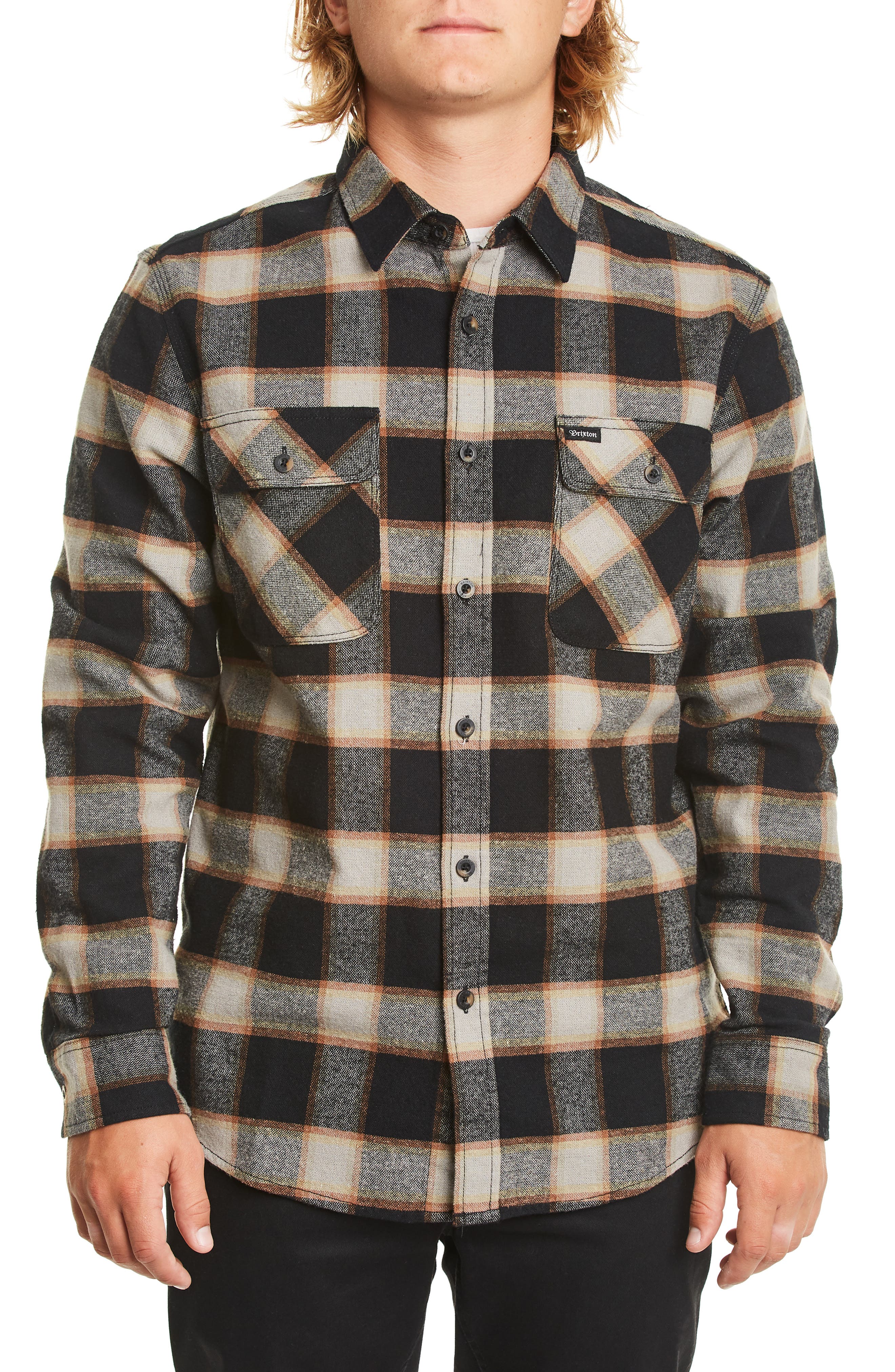 Brixton Bowery Flannel Shirt, Black